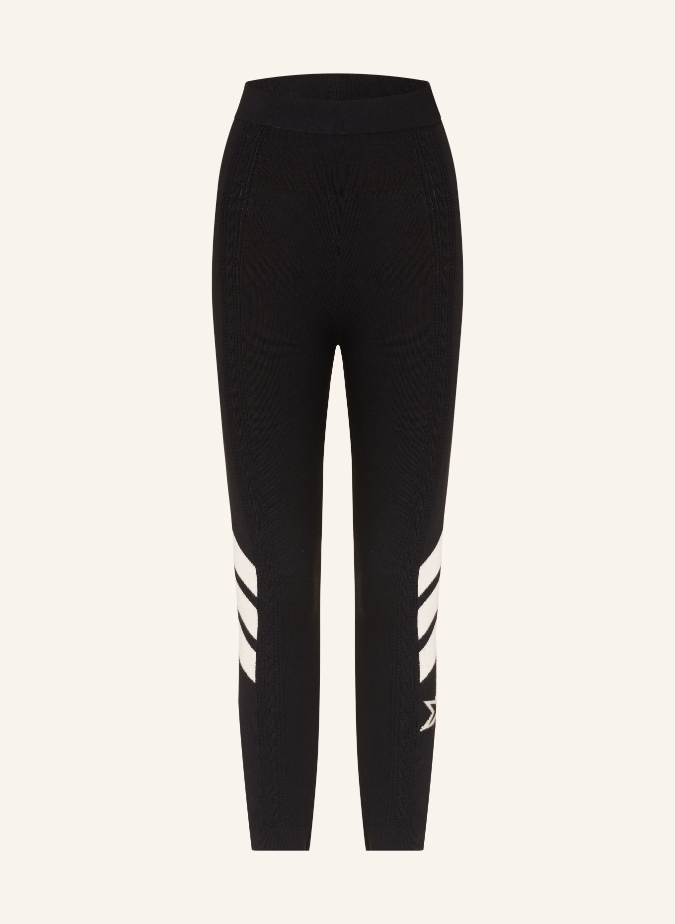PERFECT MOMENT Knit leggings CABLE made of merino wool, Color: BLACK (Image 1)