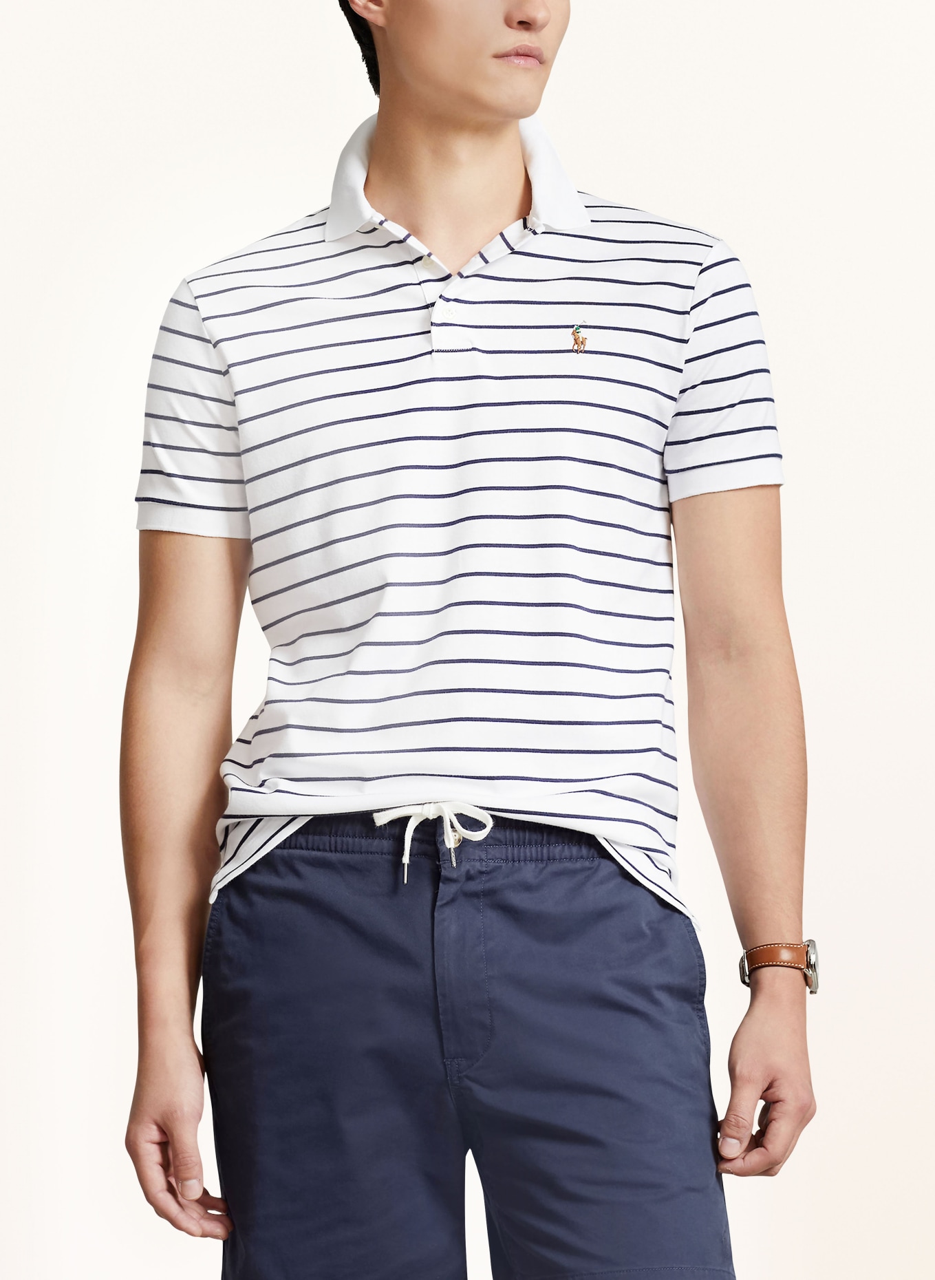 POLO RALPH LAUREN Jersey polo shirt custom slim fit , Color: WHITE/ DARK BLUE (Image 4)
