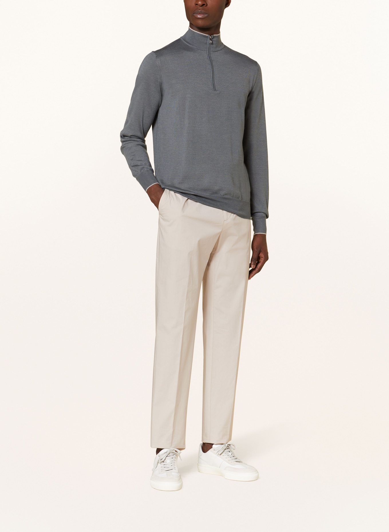 FIORONI Cashmere half-zip sweater with silk, Color: DARK GRAY (Image 2)