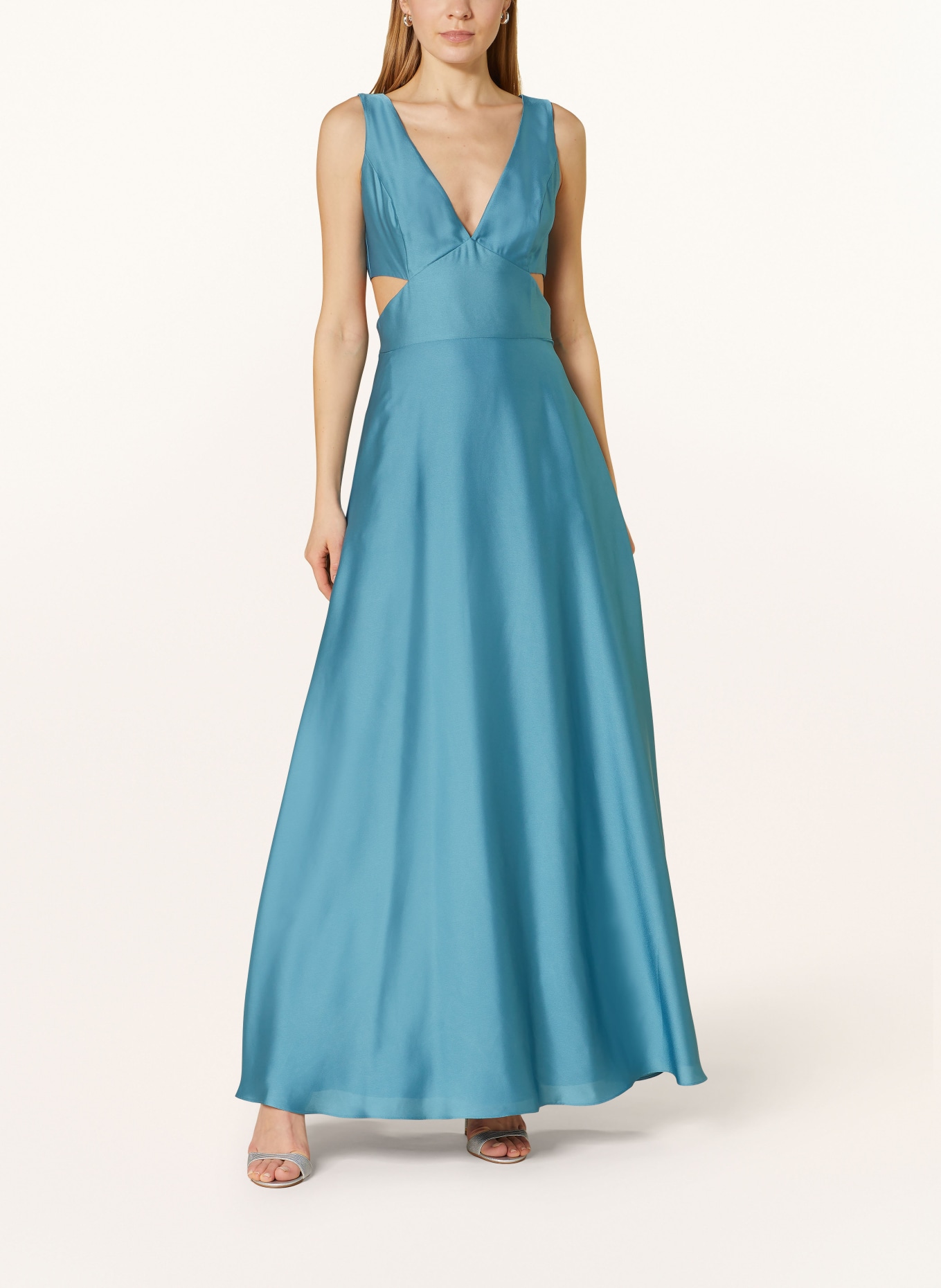 SWING Evening dress in satin with cut-outs, Color: BLUE (Image 2)