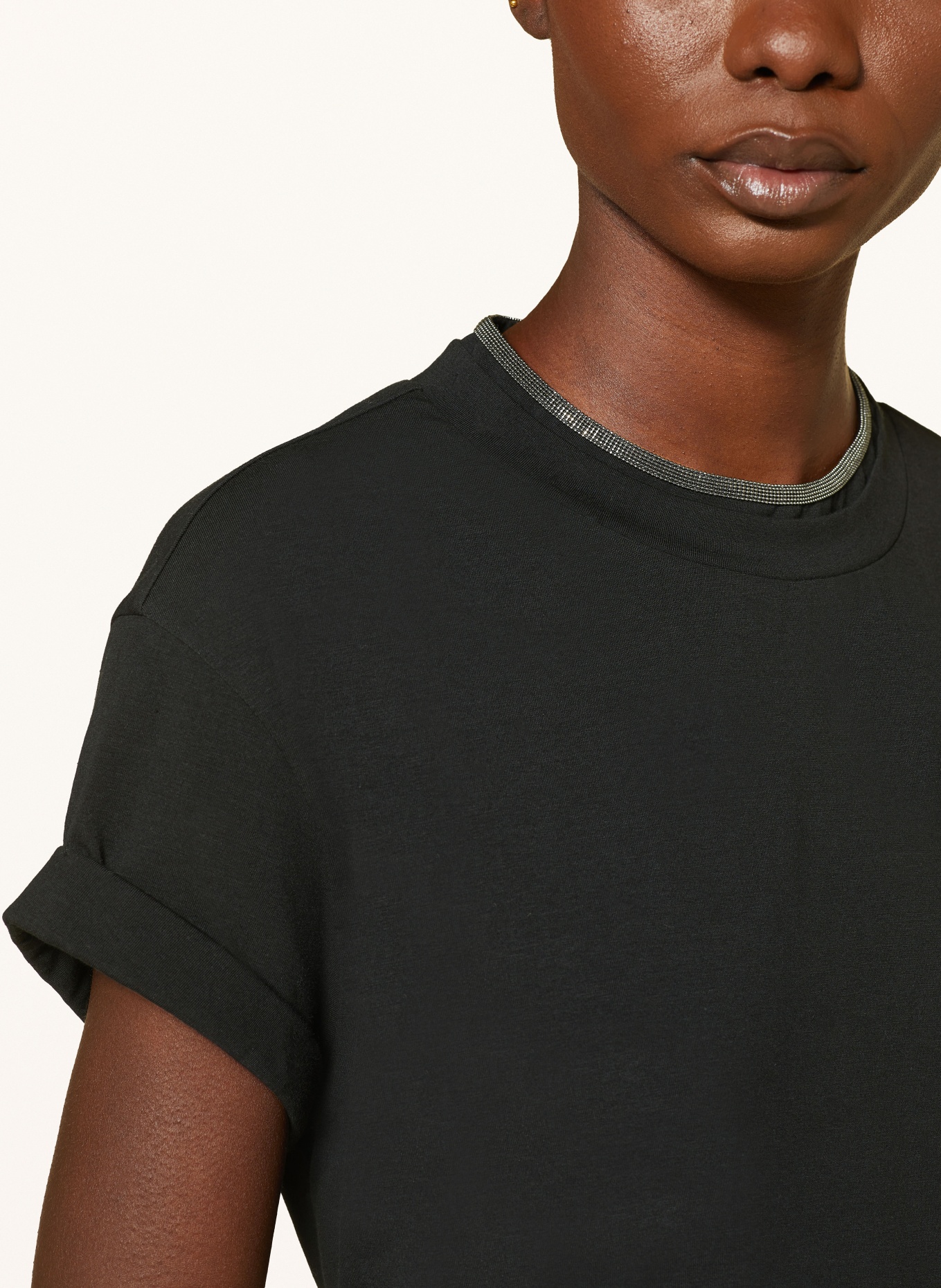 BRUNELLO CUCINELLI T-Shirt mit Zierperlen, Farbe: SCHWARZ (Bild 4)
