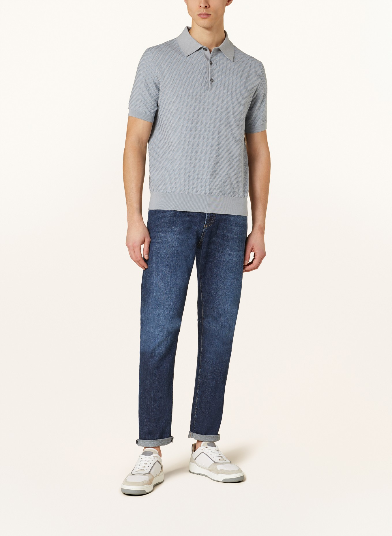 Brioni Knitted polo shirt with silk , Color: BLUE GRAY (Image 2)