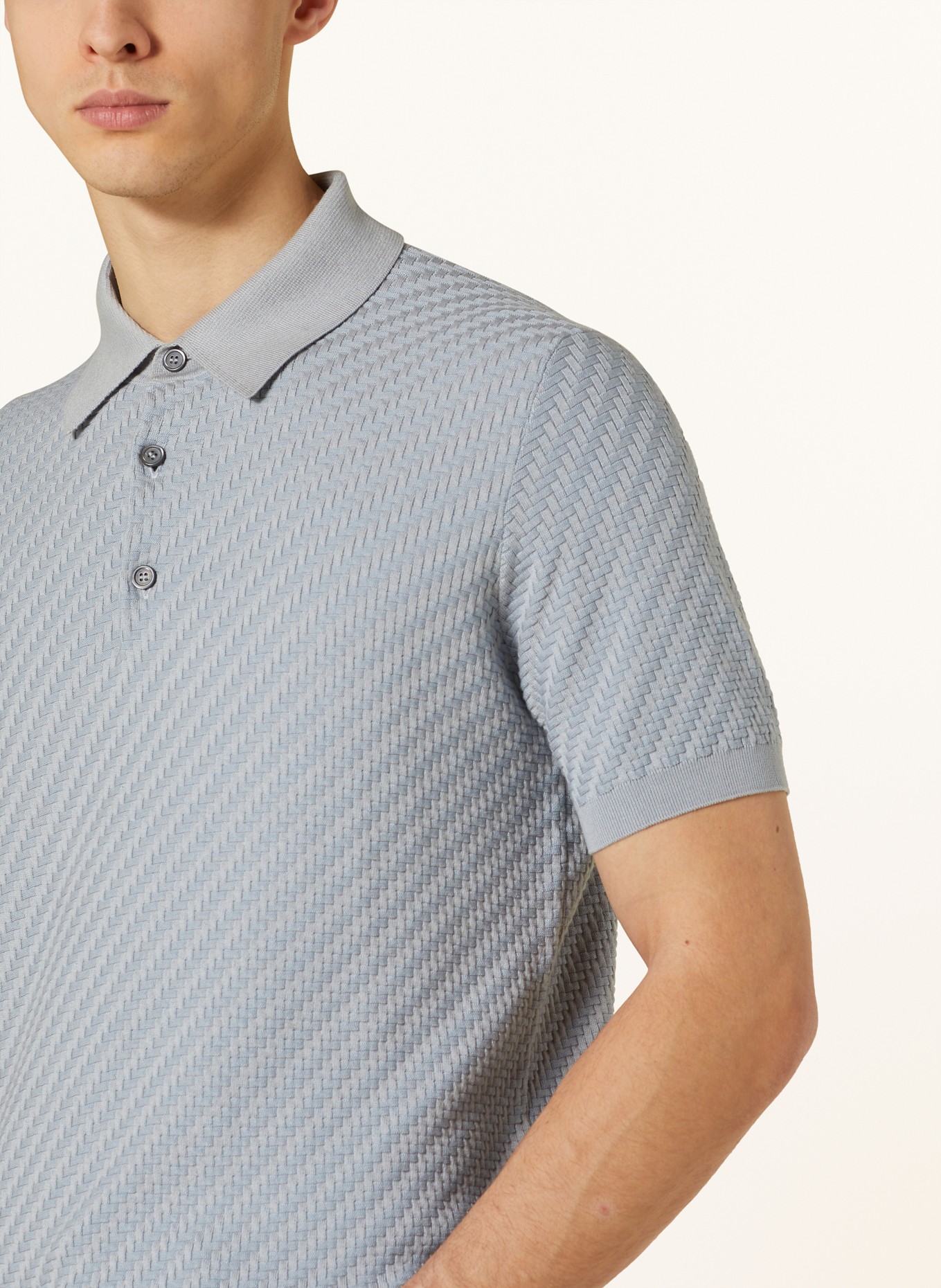 Brioni Knitted polo shirt with silk , Color: BLUE GRAY (Image 4)