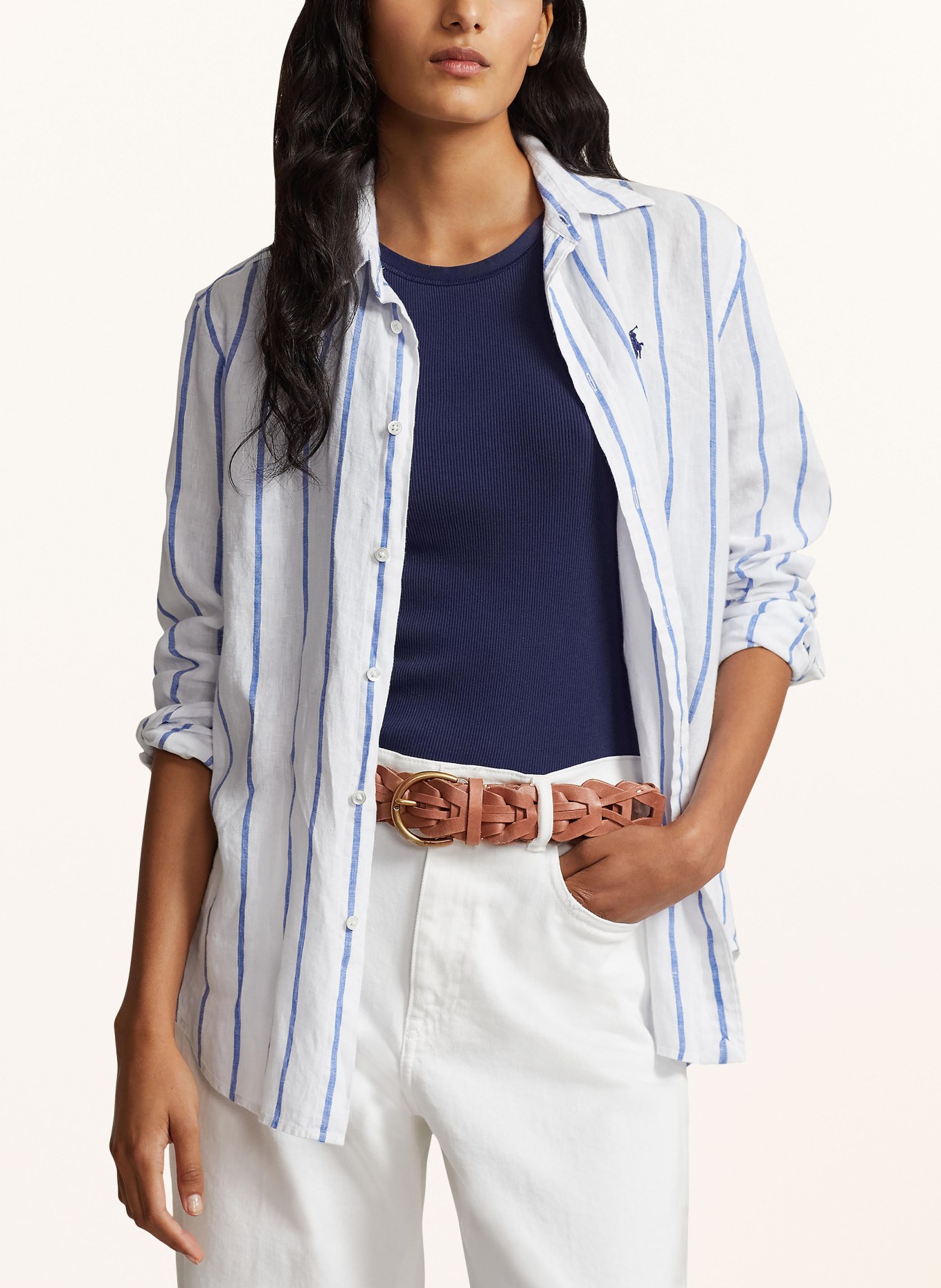 POLO RALPH LAUREN Shirt blouse made of linen, Color: WHITE/ BLUE (Image 4)