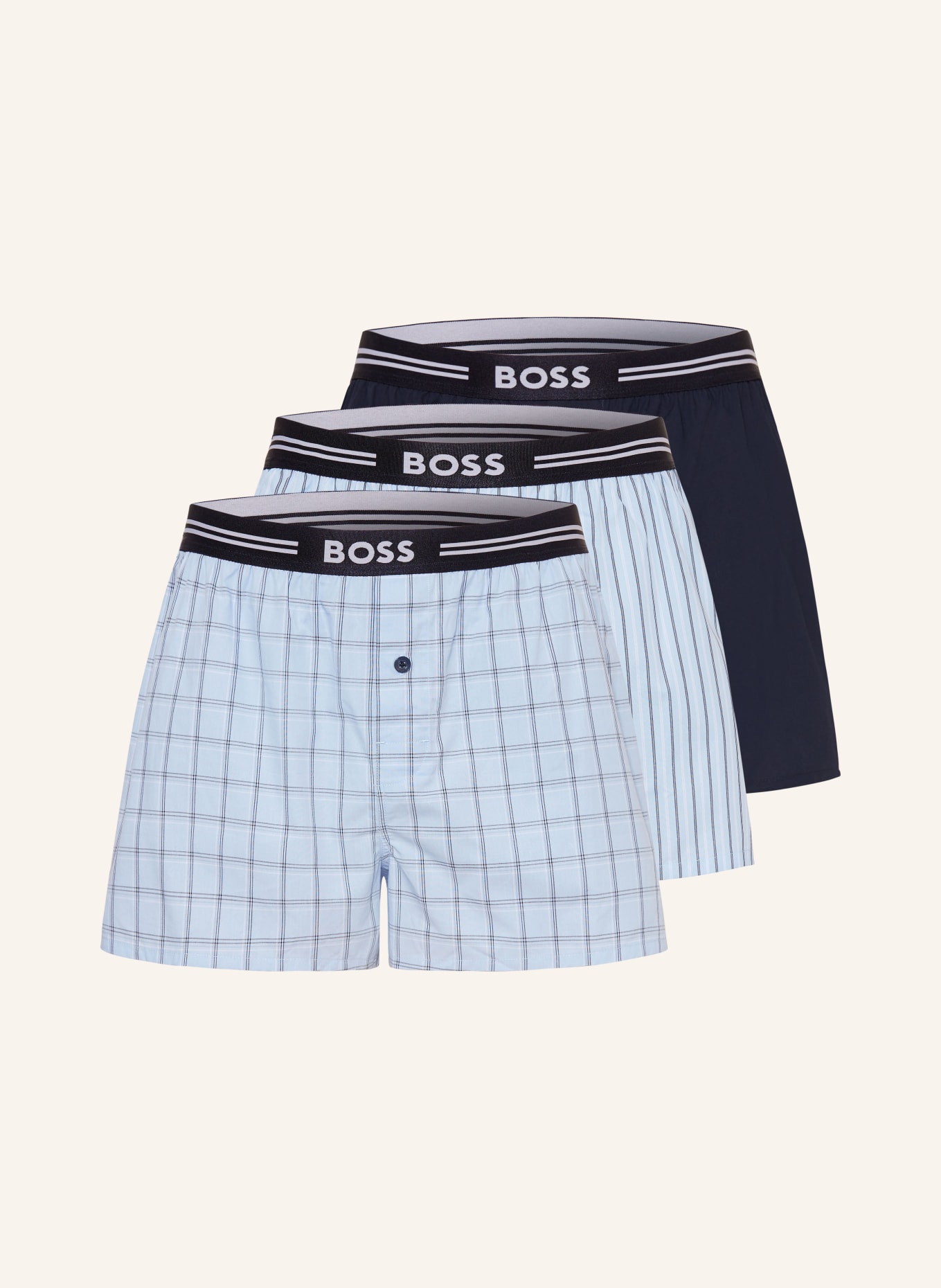 BOSS 3-pack woven boxer shorts, Color: LIGHT BLUE/ DARK BLUE (Image 1)