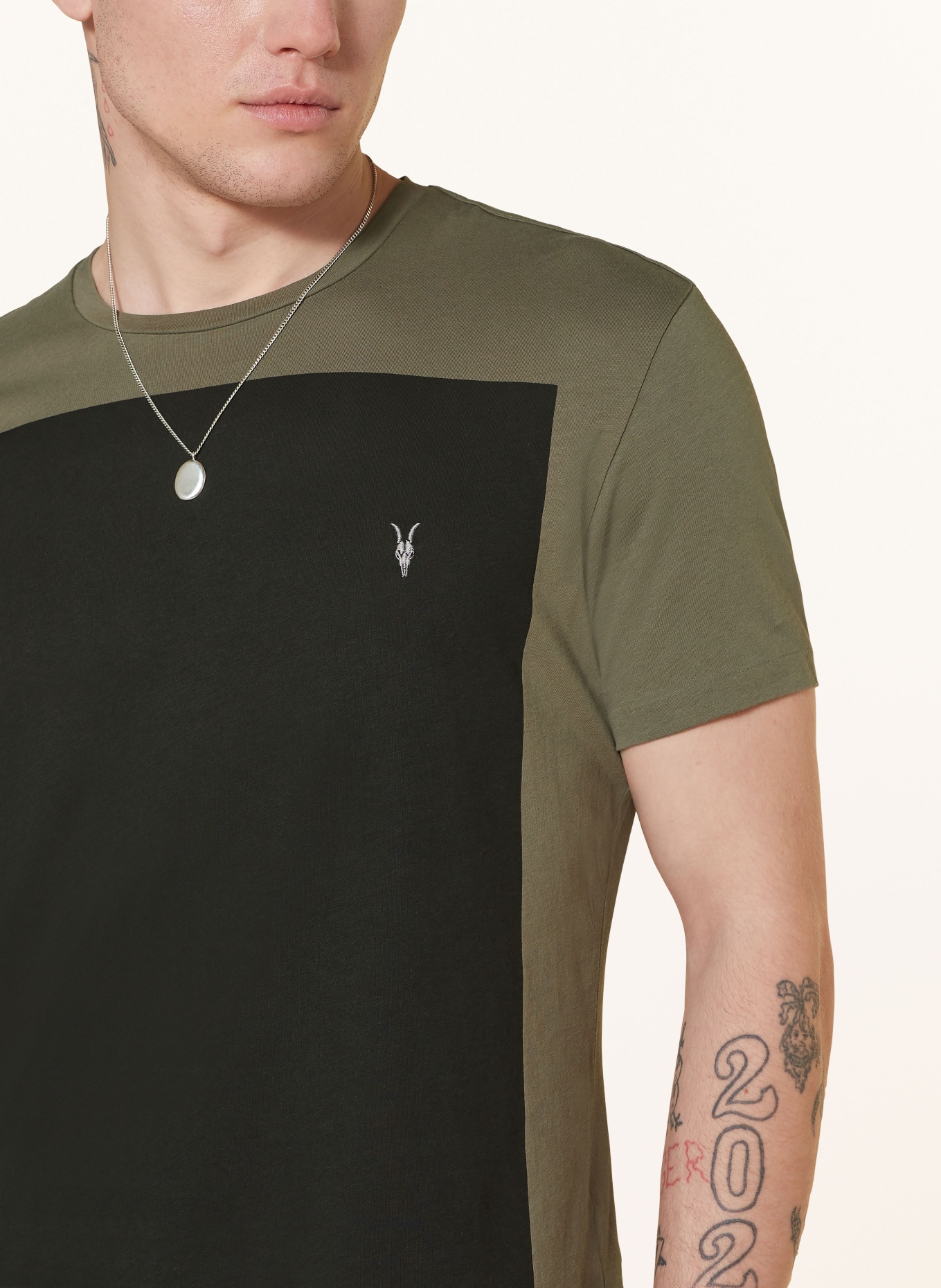 ALLSAINTS T-shirt LOBKE, Color: DARK GREEN/ BLACK (Image 4)