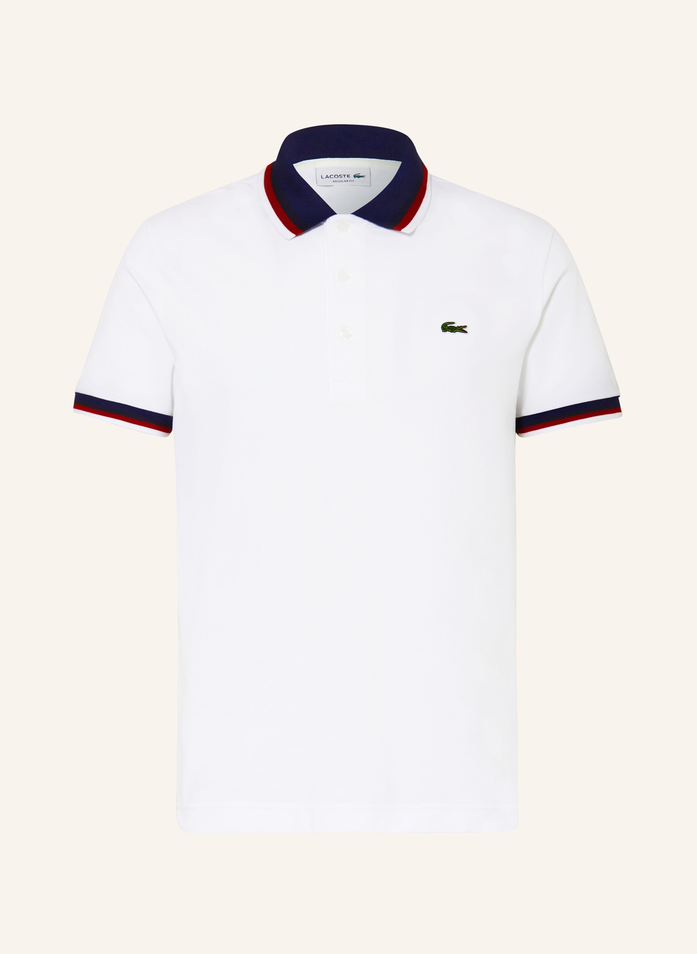 LACOSTE Piqué-Poloshirt Regular Fit, Farbe: WEISS/ DUNKELBLAU/ DUNKELROT (Bild 1)