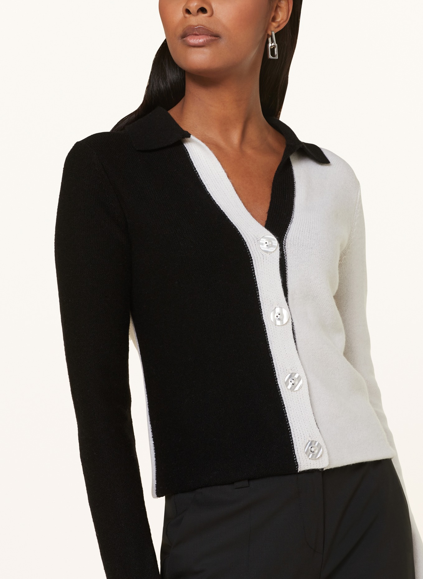 SEM PER LEI Cardigan with cashmere, Color: BLACK/ ECRU (Image 4)