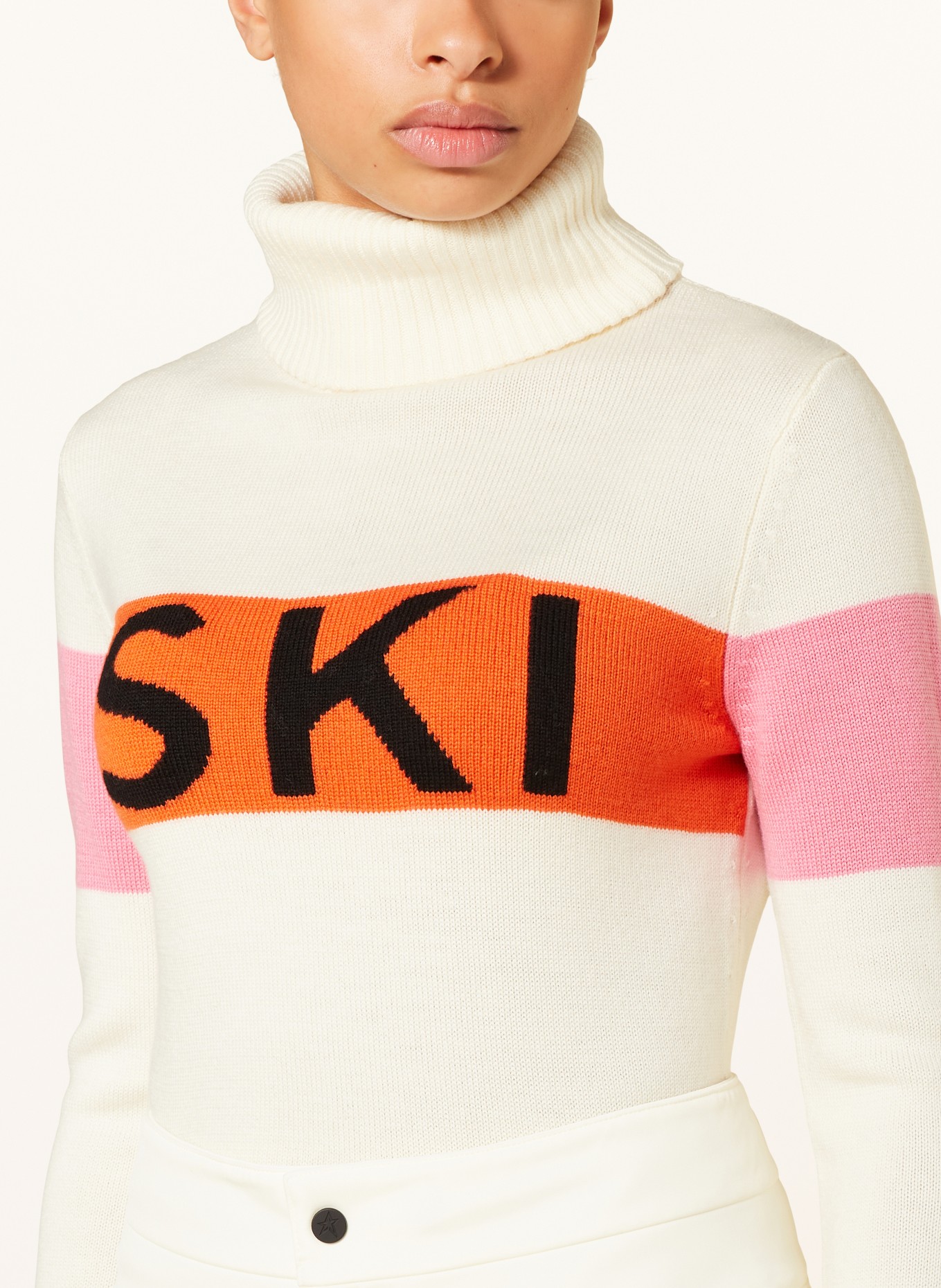 PERFECT MOMENT Turtleneck sweater SKI II made of merino wool, Color: WHITE/ RED/ ORANGE (Image 4)