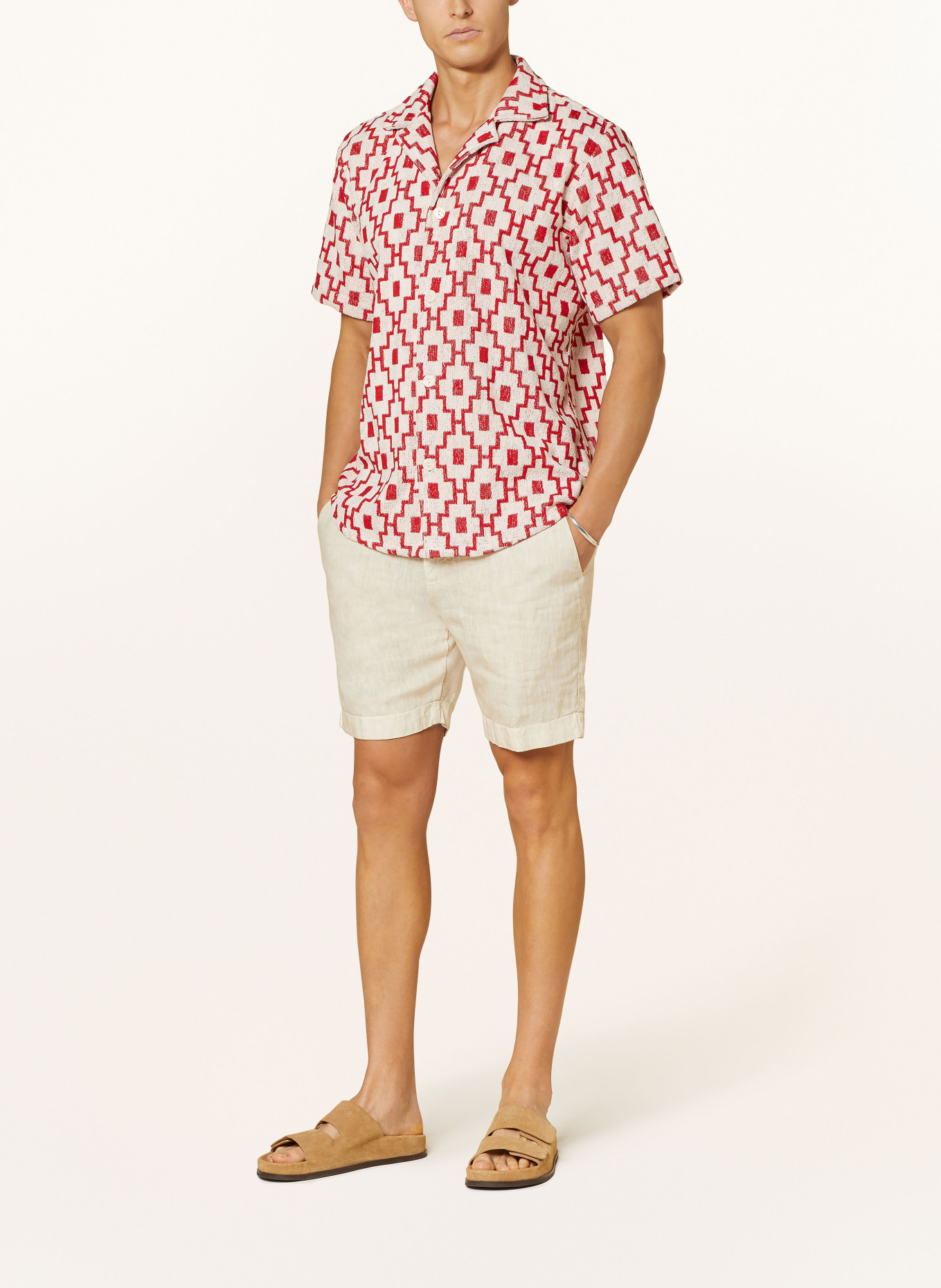 OAS Resort shirt comfort fit in terry cloth, Color: WHITE/ RED (Image 2)