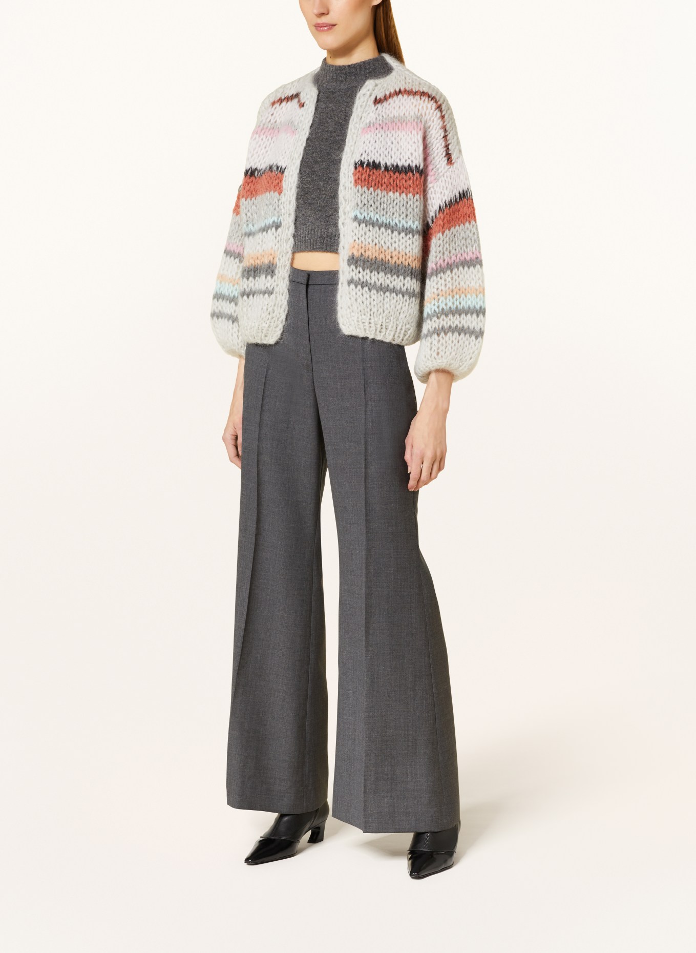 MAIAMI Oversized knit cardigan with mohair, Color: GRAY/ LIGHT PINK/ BROWN (Image 2)