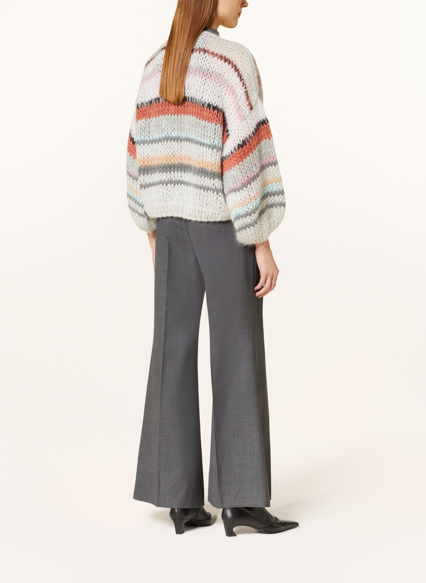 MAIAMI Oversized knit cardigan with mohair, Color: GRAY/ LIGHT PINK/ BROWN (Image 3)