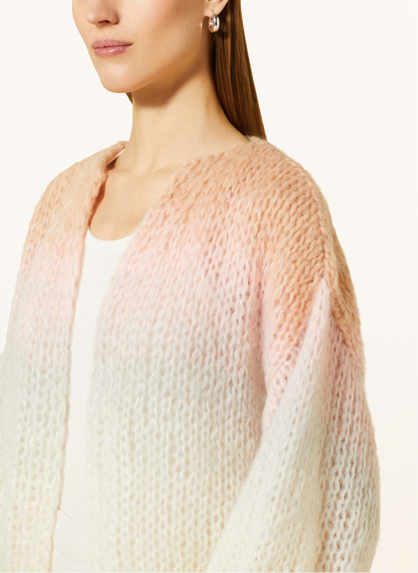 MAIAMI Oversized knit cardigan with mohair, Color: CREAM/ LIGHT PINK/ LIGHT GRAY (Image 4)
