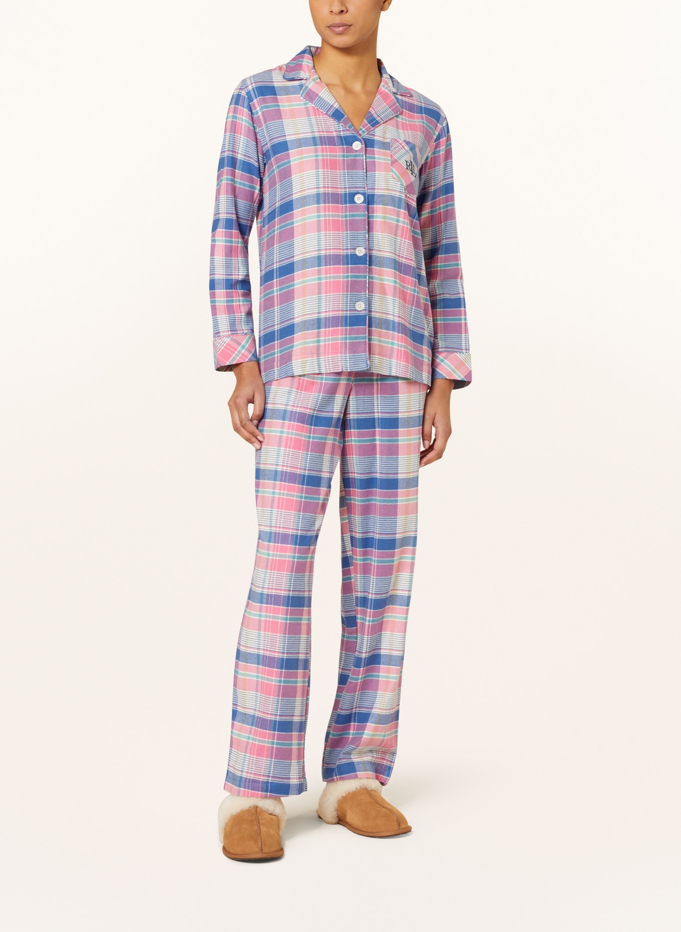 LAUREN RALPH LAUREN Schlafanzug BRUSHED TWILL, Farbe: ROSA/ BLAU/ WEISS (Bild 2)