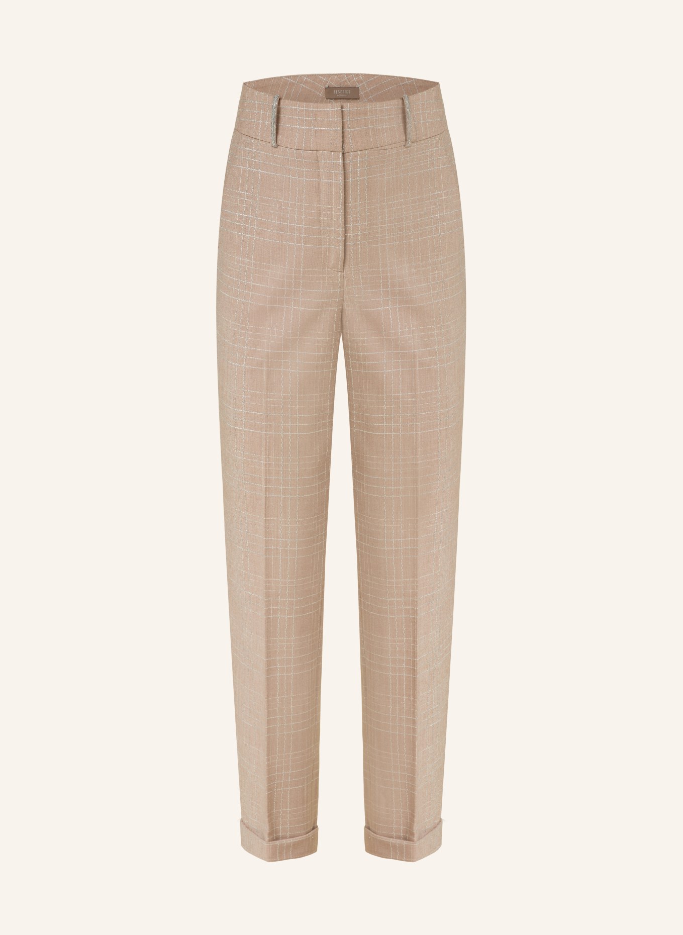 PESERICO 7/8 trousers with glitter thread, Color: BEIGE/ ECRU/ SILVER (Image 1)
