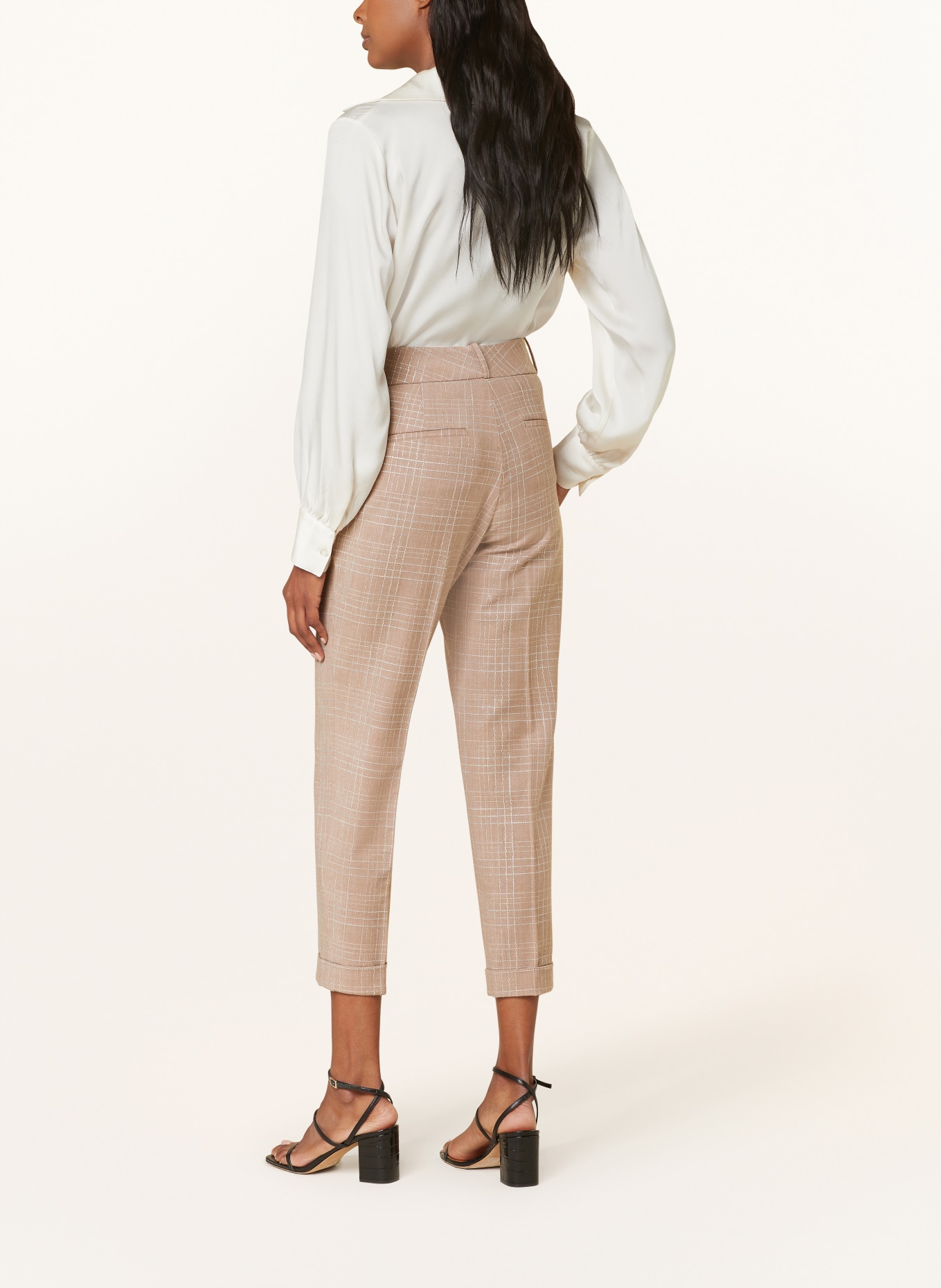 PESERICO 7/8 trousers with glitter thread, Color: BEIGE/ ECRU/ SILVER (Image 3)