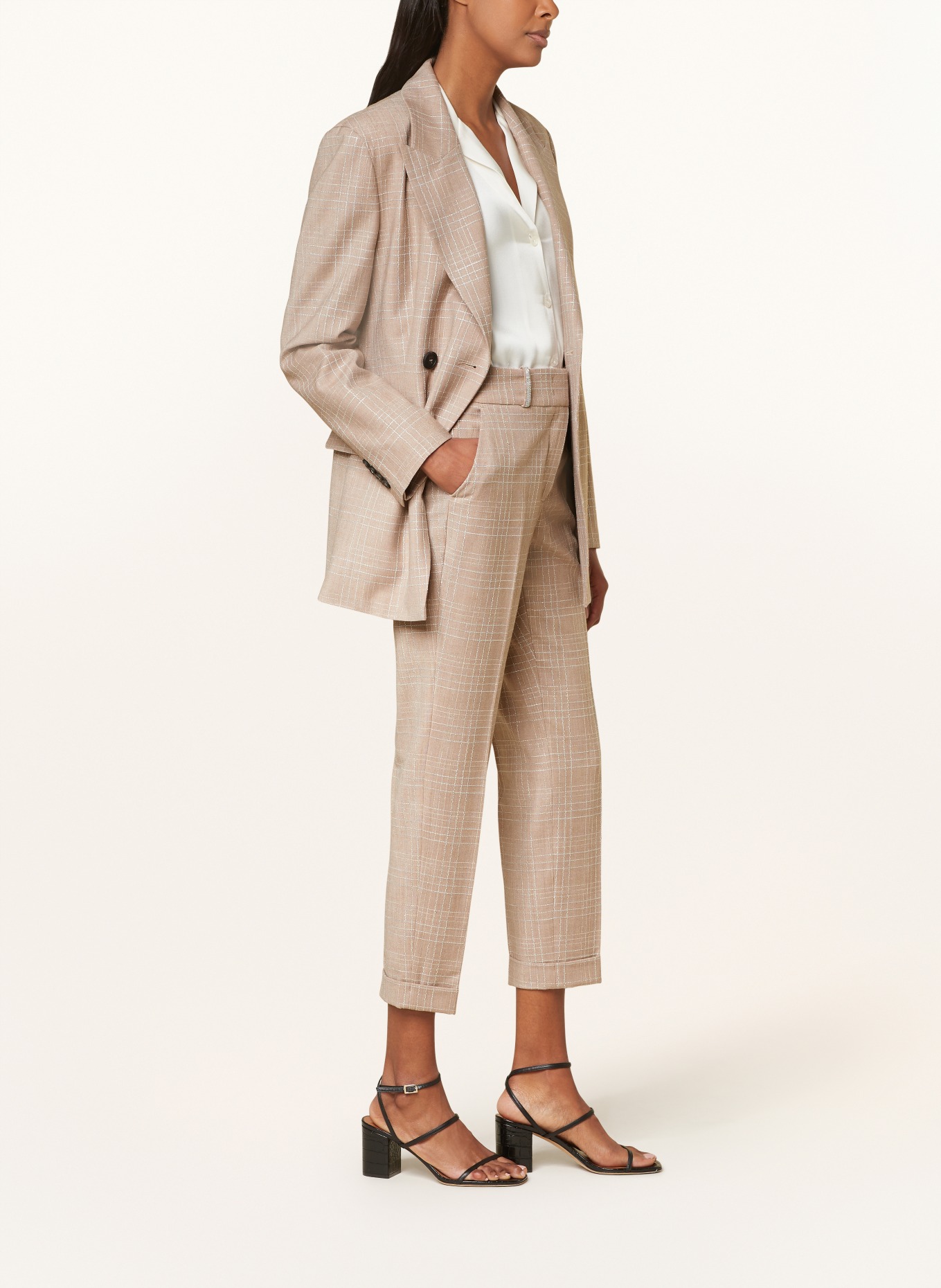 PESERICO 7/8 trousers with glitter thread, Color: BEIGE/ ECRU/ SILVER (Image 4)