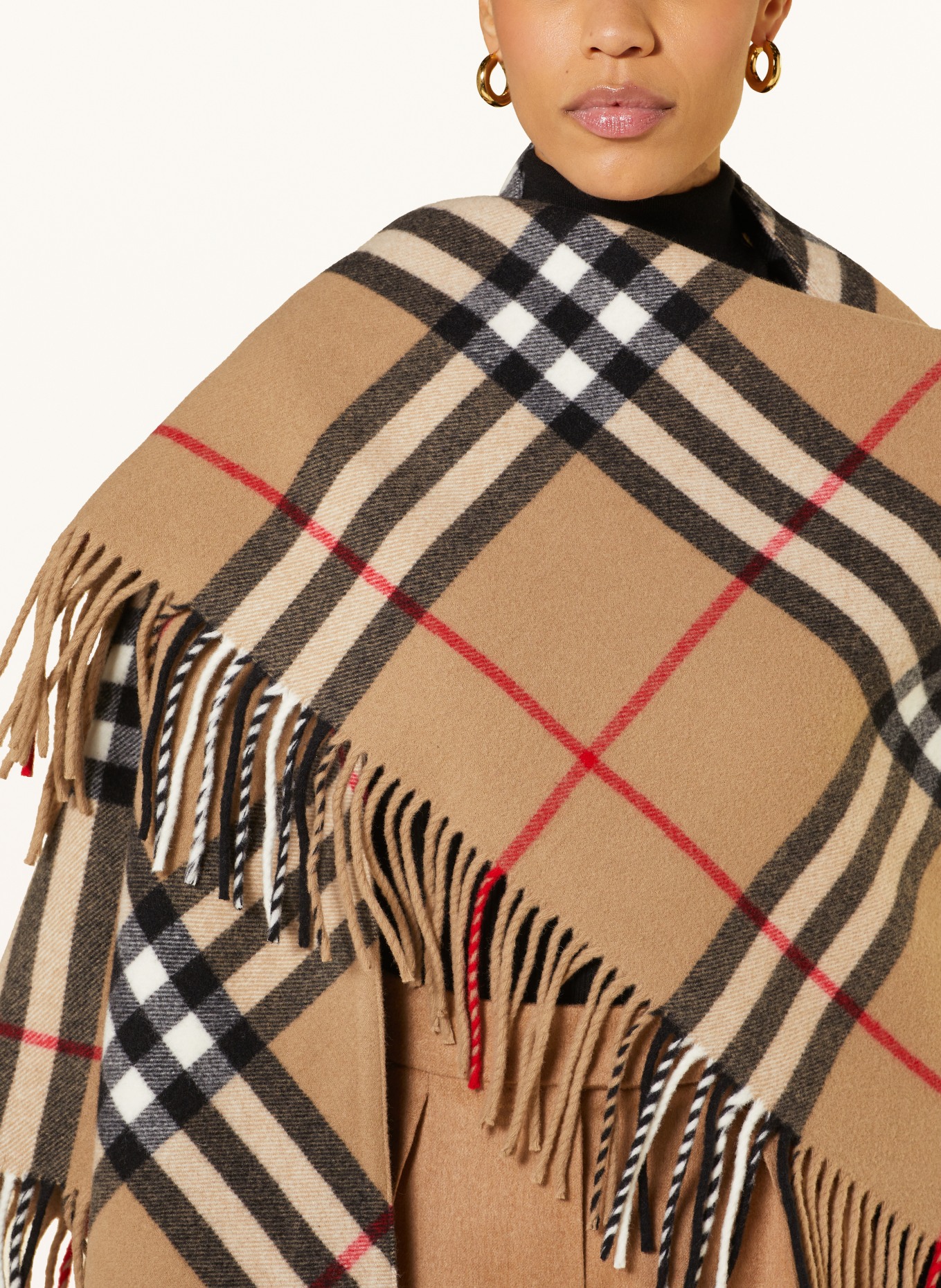 BURBERRY Cape, Color: LIGHT BROWN/ BLACK/ RED (Image 4)