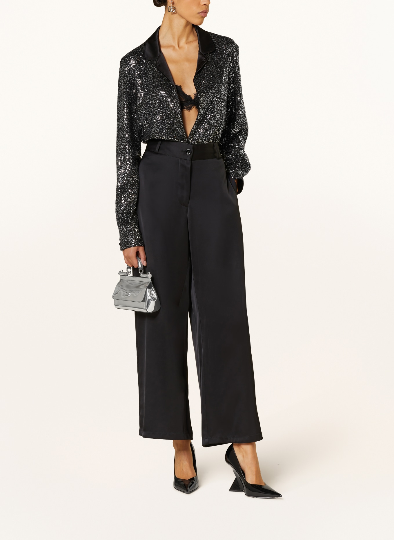 DOLCE & GABBANA Satin blouse with sequins, Color: BLACK (Image 2)
