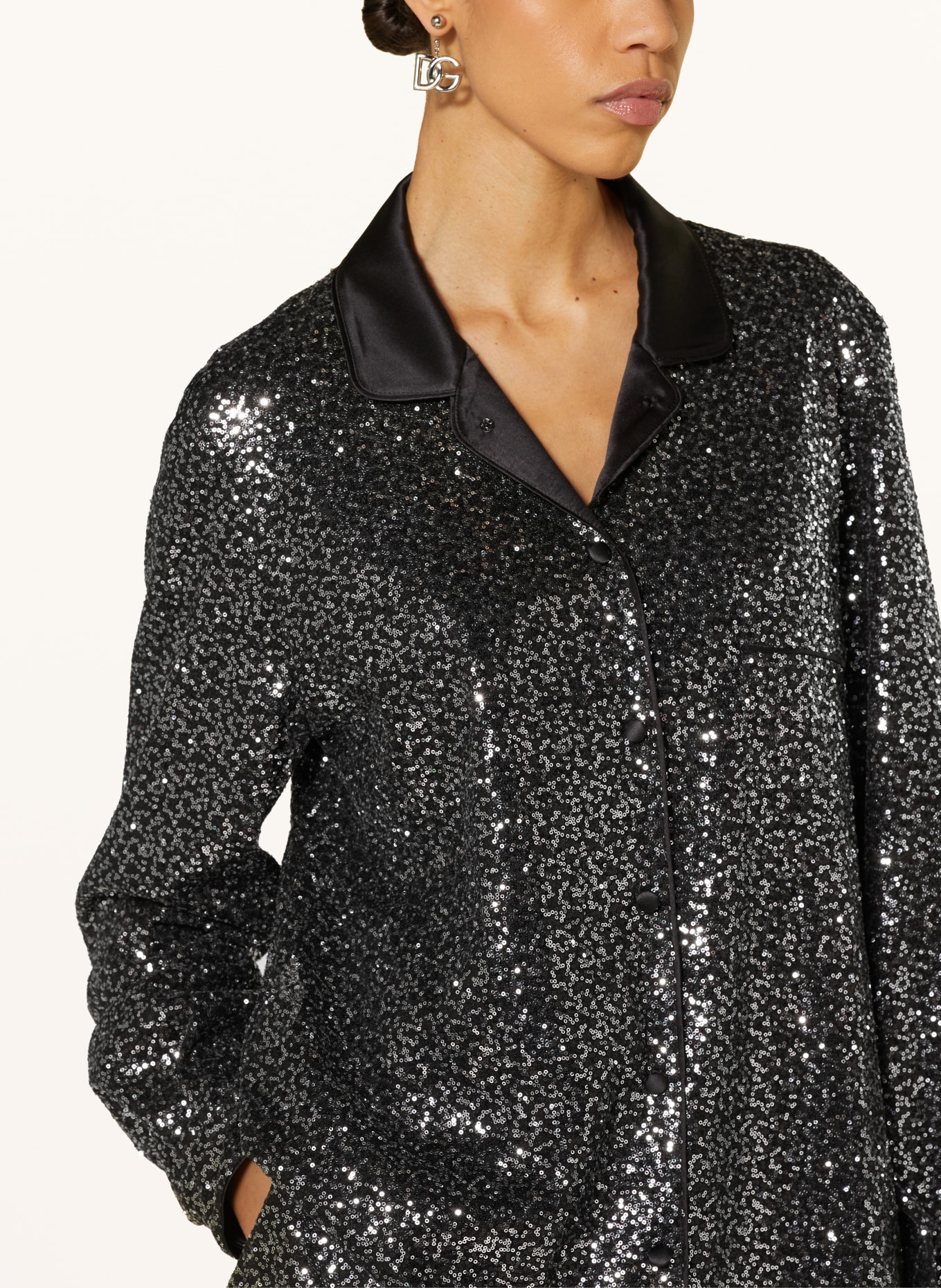 DOLCE & GABBANA Satin blouse with sequins, Color: BLACK (Image 4)