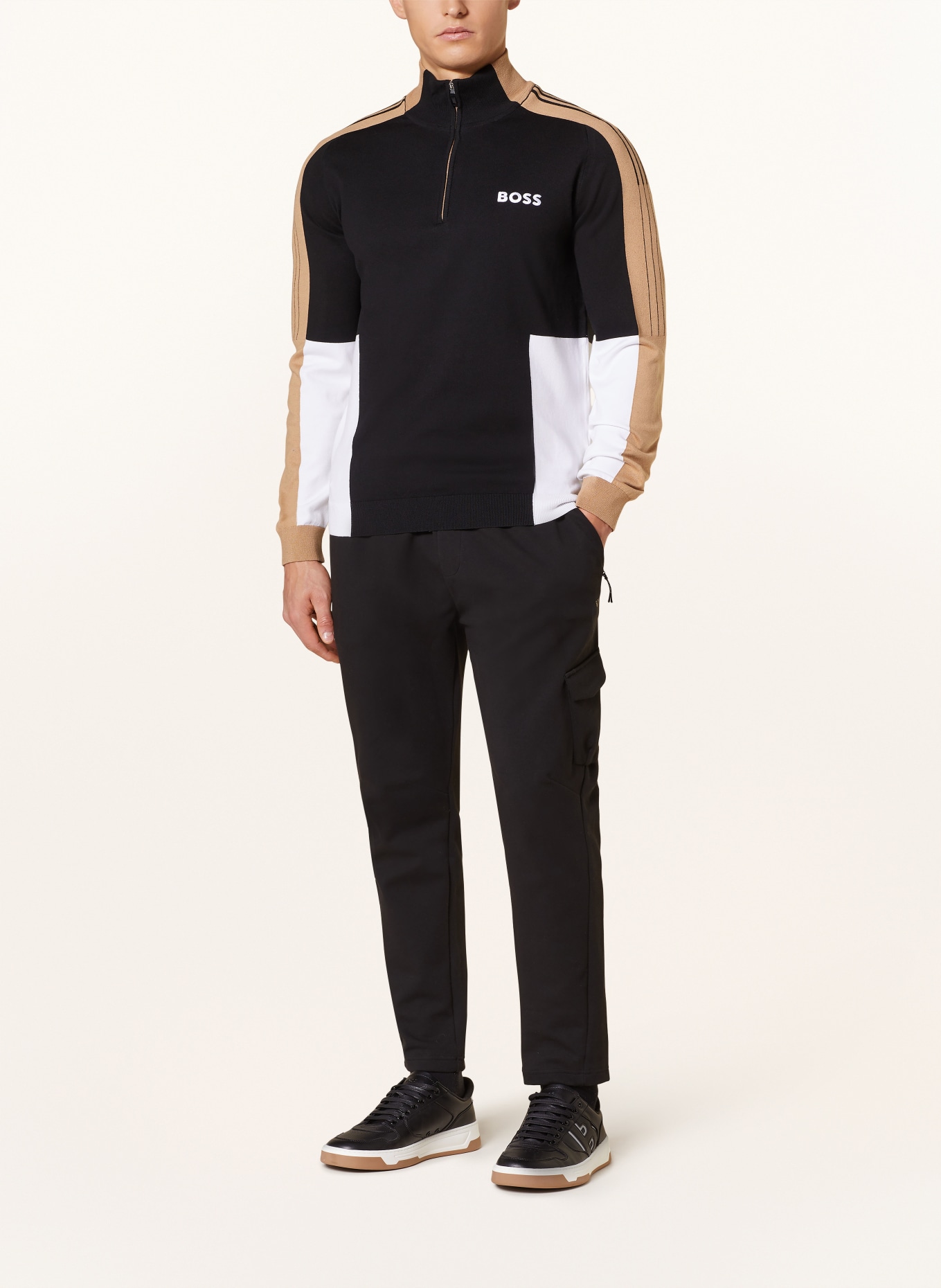 BOSS Half-zip sweater ZOLKAR, Color: BLACK/ WHITE/ BEIGE (Image 2)