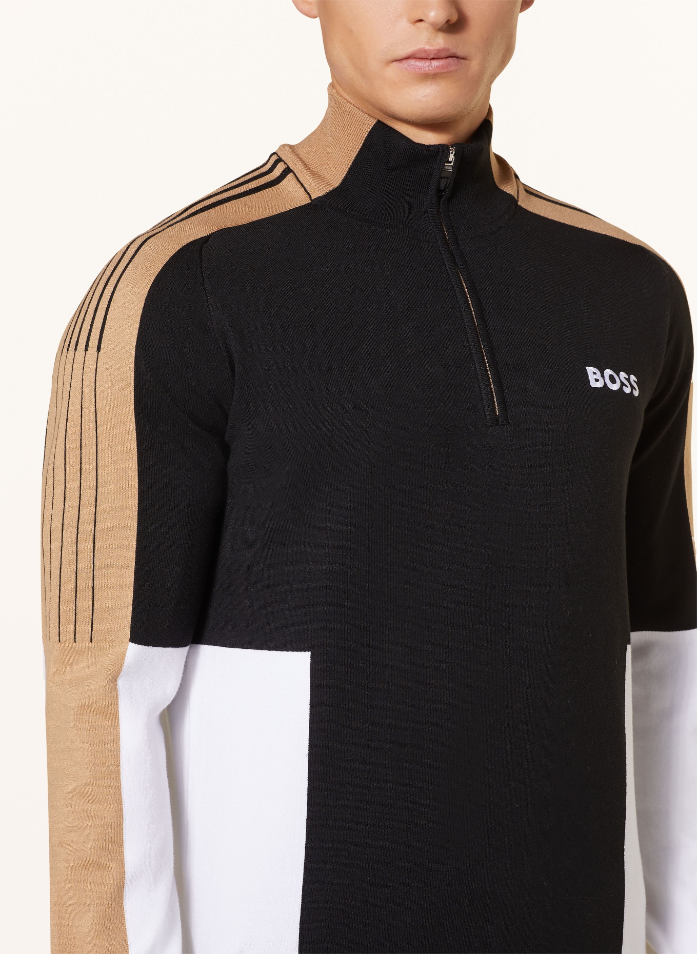 BOSS Half-zip sweater ZOLKAR, Color: BLACK/ WHITE/ BEIGE (Image 4)