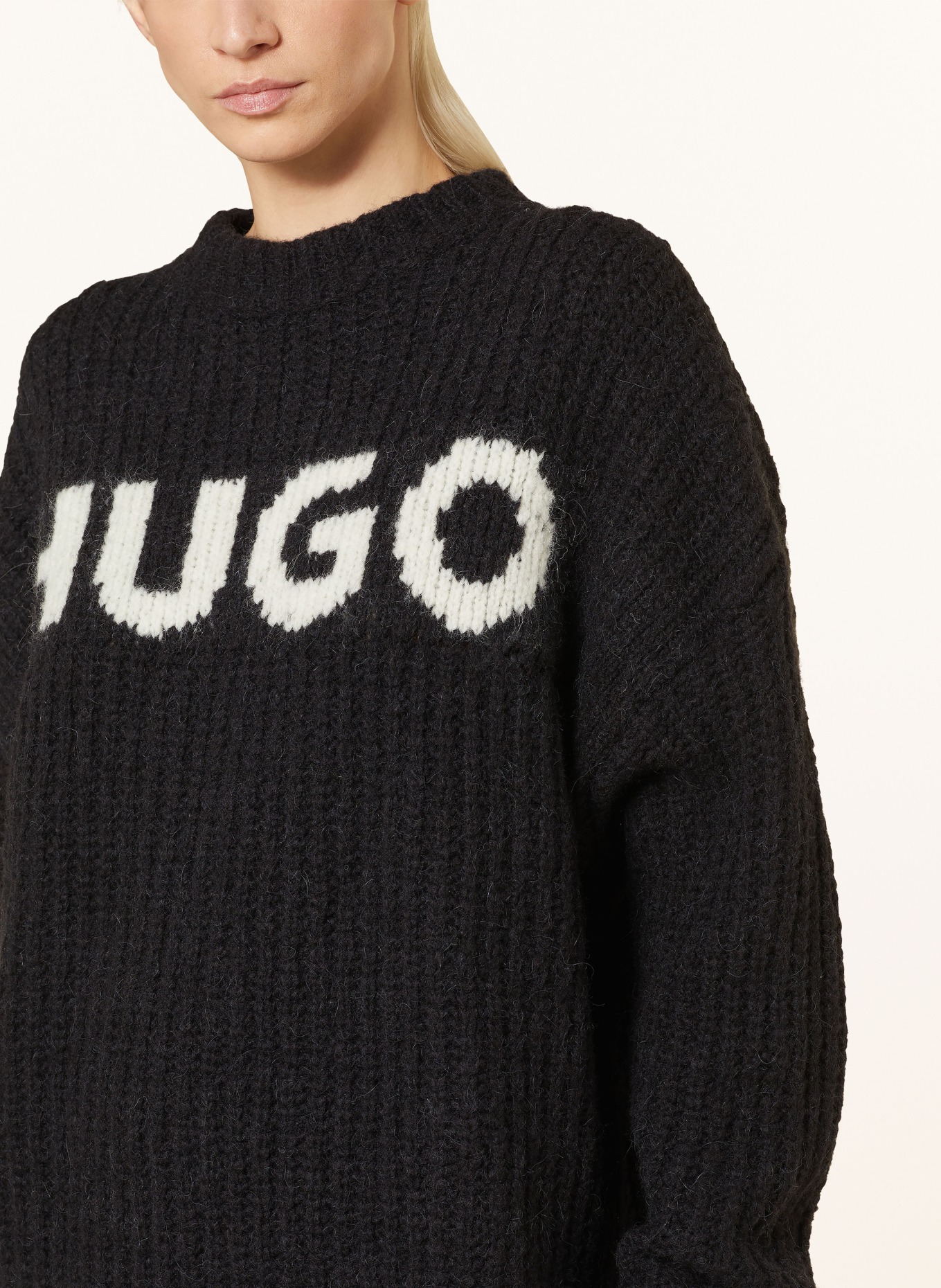 HUGO Oversized-Pullover SLOGUES, Farbe: SCHWARZ/ WEISS (Bild 4)