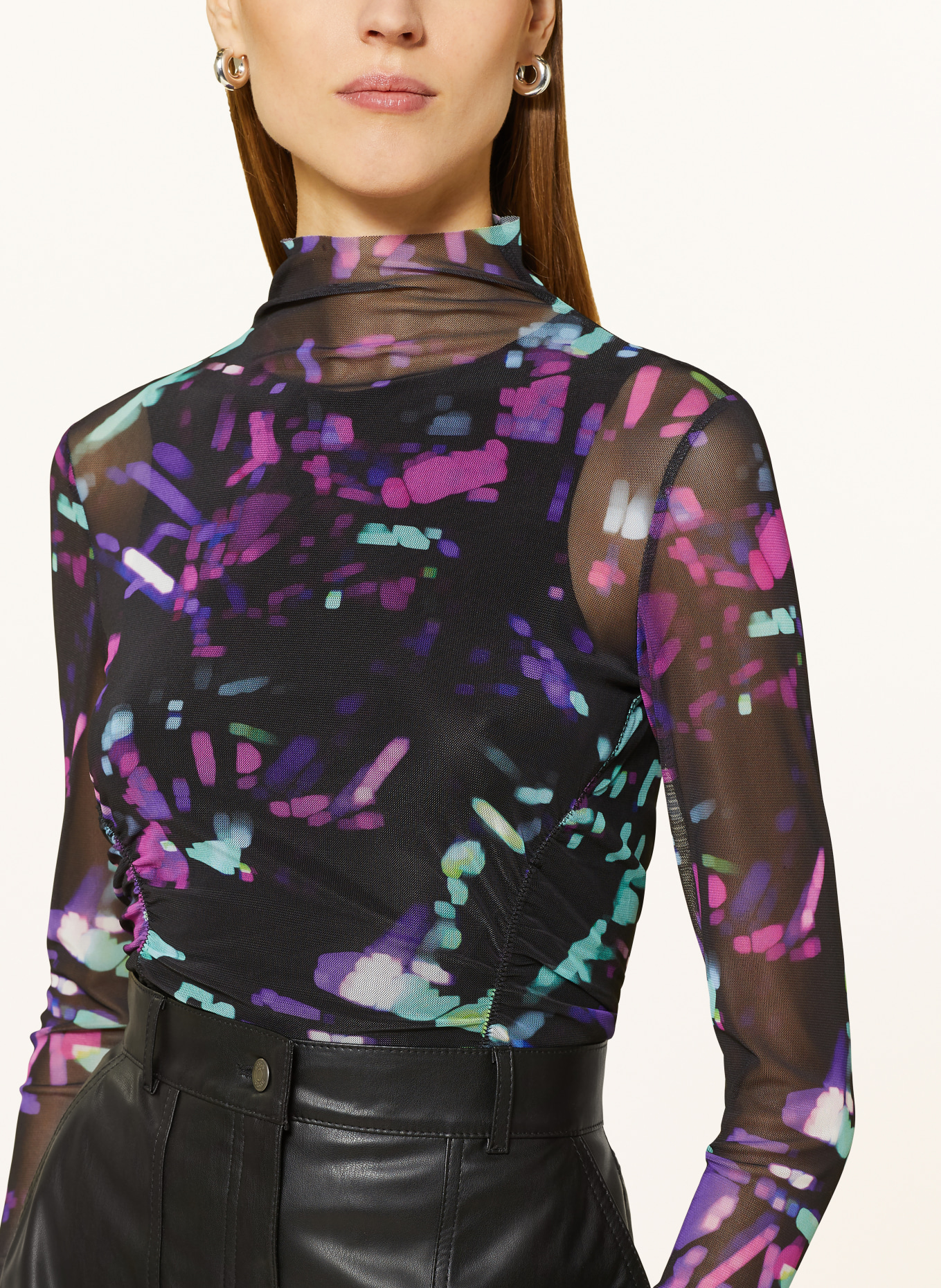 BOSS Long sleeve shirt ENIZO in mesh, Color: BLACK/ FUCHSIA/ MINT (Image 4)