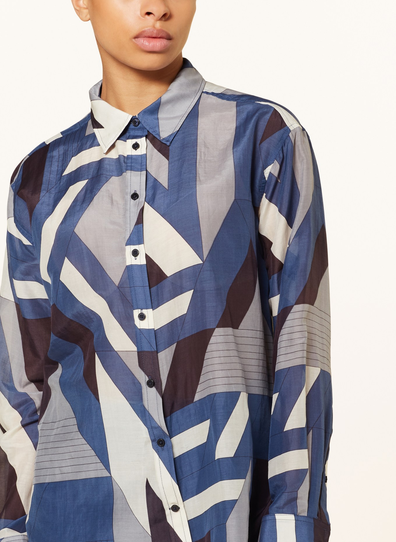 GANT Shirt blouse with silk, Color: DARK BLUE/ LIGHT GRAY/ GRAY (Image 4)