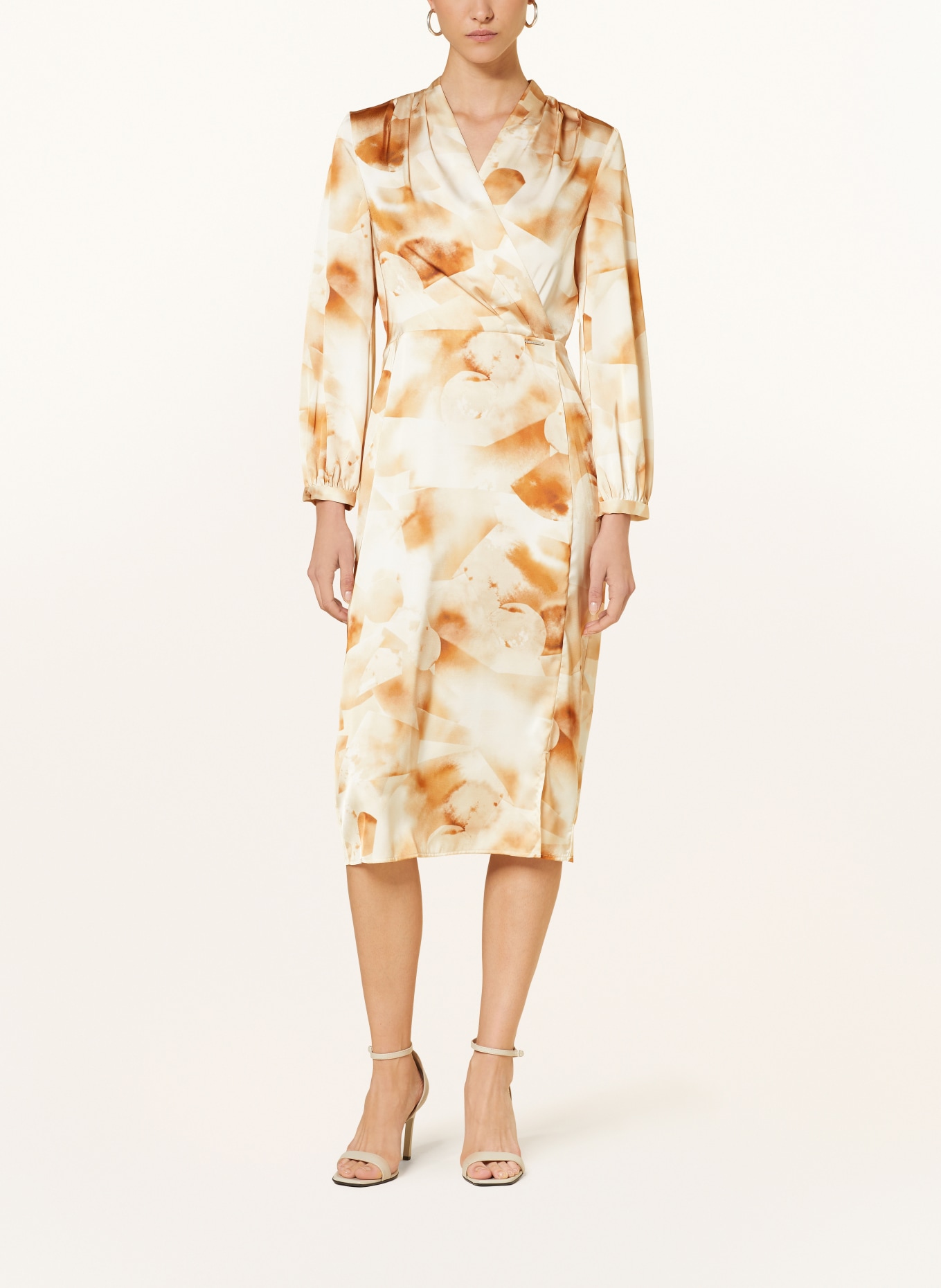 Calvin Klein Kleid in Wickeloptik, Farbe: ECRU/ COGNAC/ HELLGELB (Bild 2)