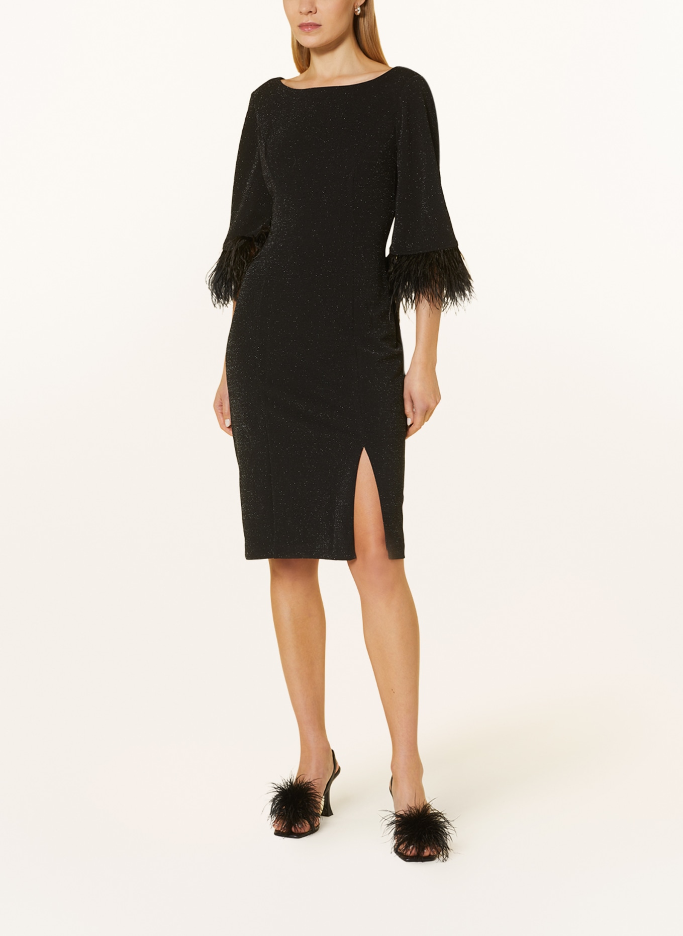 ADRIANNA PAPELL Cocktail dress with 3/4 sleeves and glitter thread, Color: BLACK (Image 2)