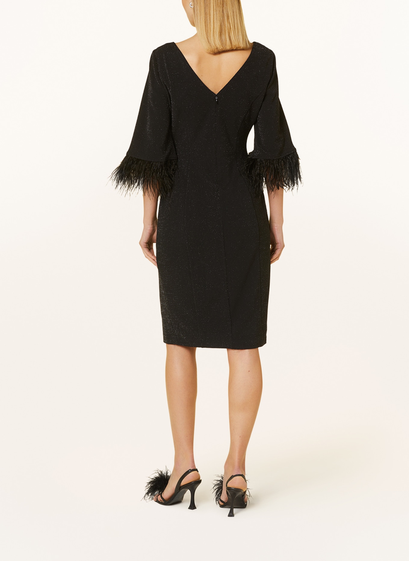 ADRIANNA PAPELL Cocktail dress with 3/4 sleeves and glitter thread, Color: BLACK (Image 3)
