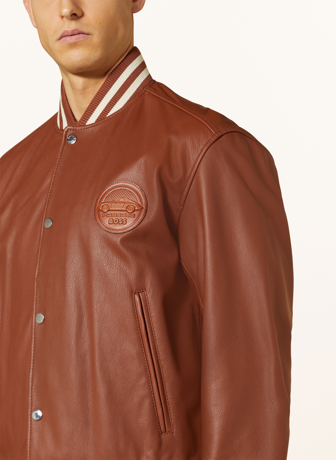 BOSS Leather bomber jacket MORLO, Color: COGNAC (Image 4)