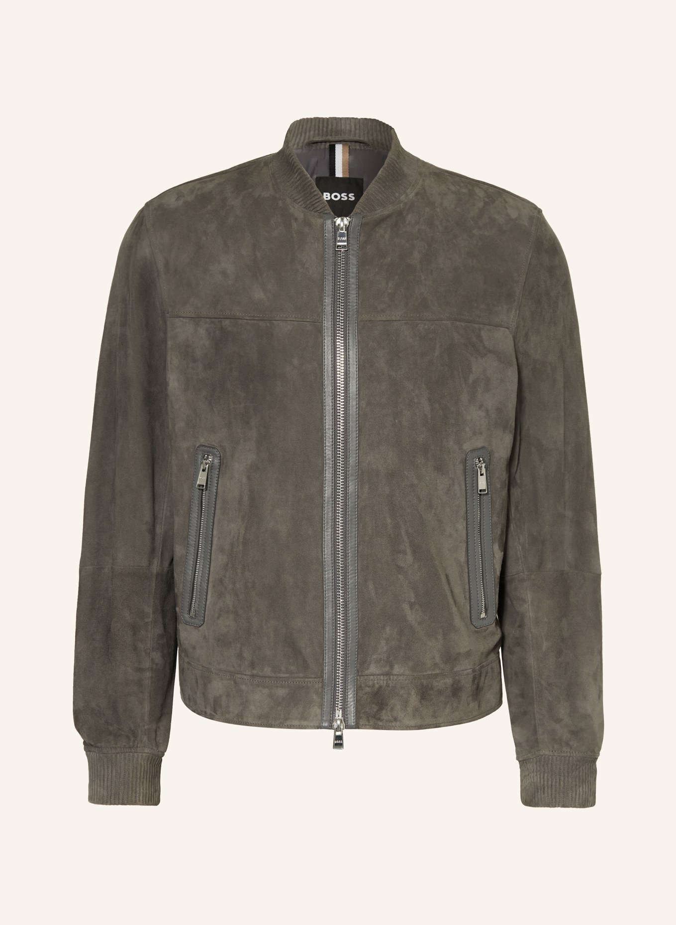 BOSS Leather jacket MALBANO, Color: GRAY (Image 1)
