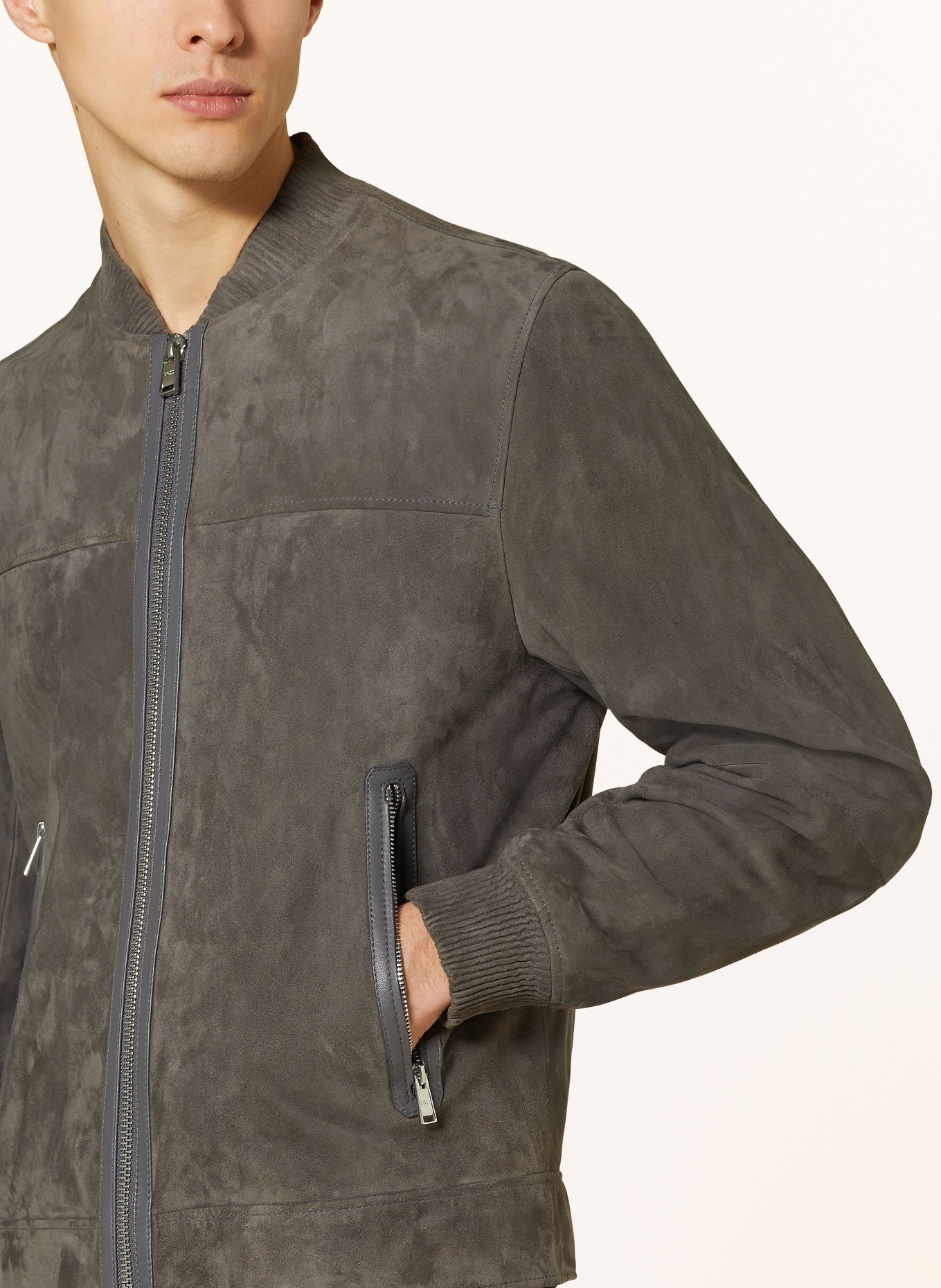 BOSS Leather jacket MALBANO, Color: GRAY (Image 4)