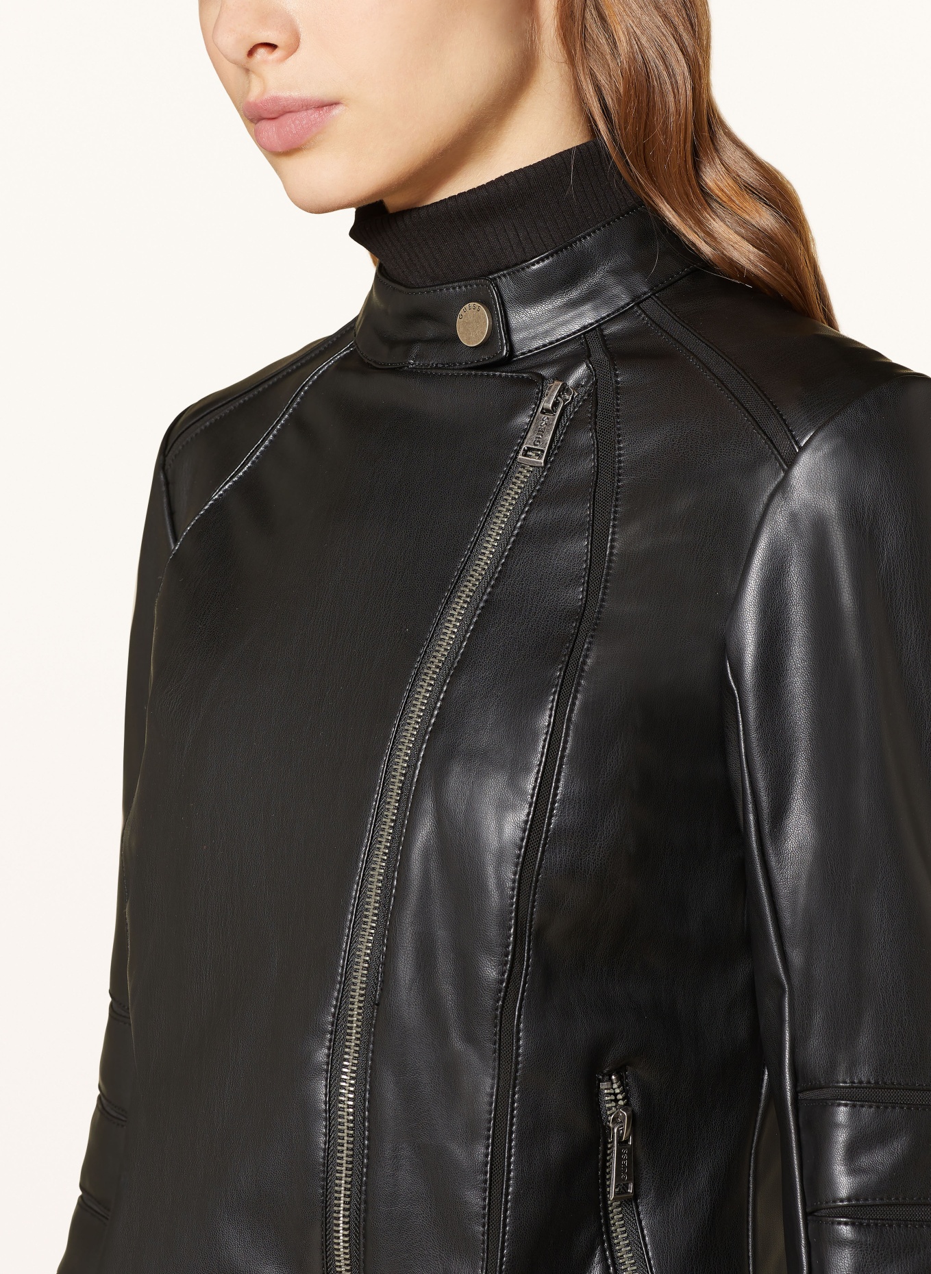 GUESS Jacket HARLEY in leather look with mesh, Color: BLACK (Image 4)