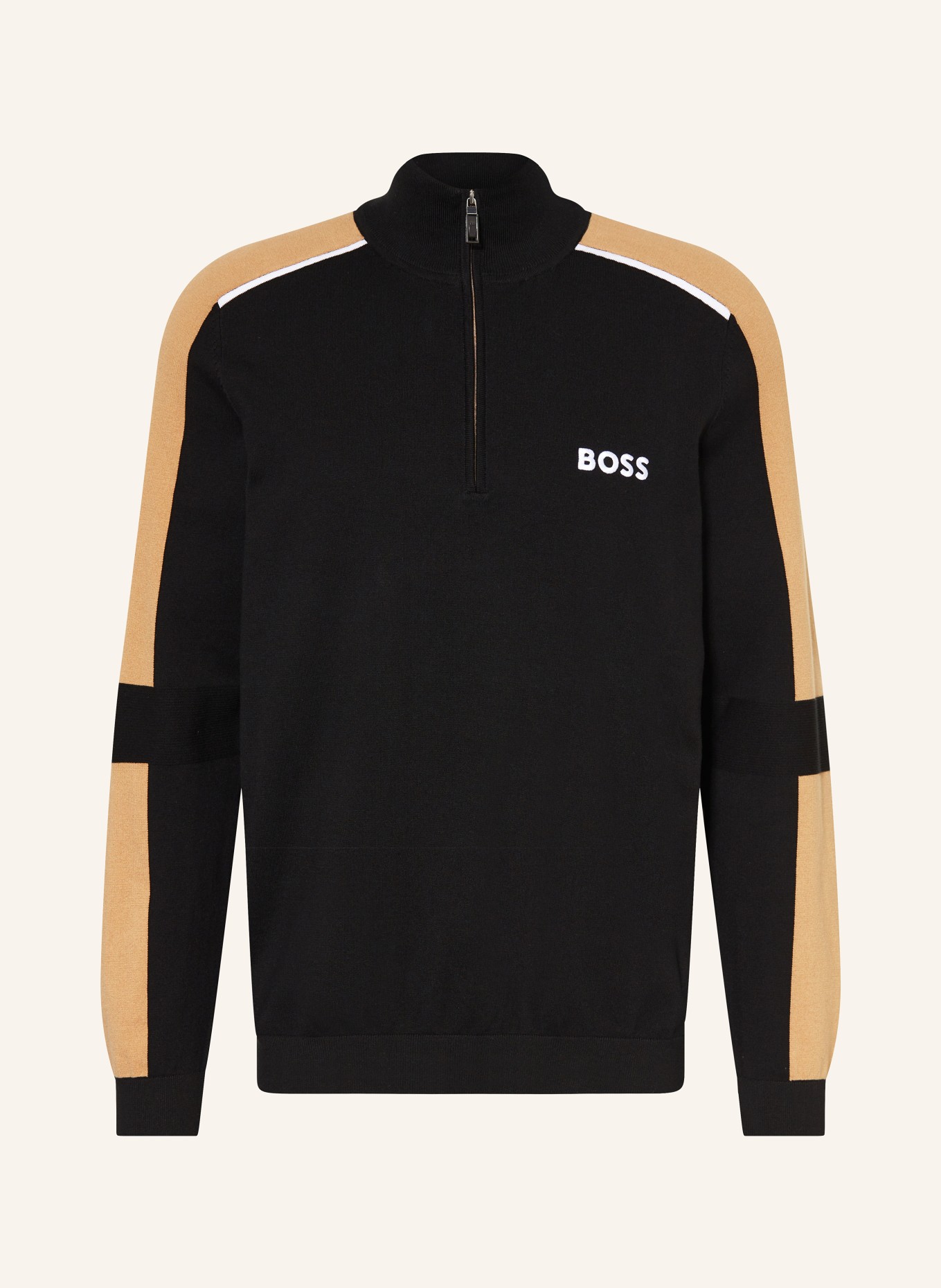 BOSS Half-zip sweater ZELCHIOR, Color: BLACK/ LIGHT BROWN (Image 1)