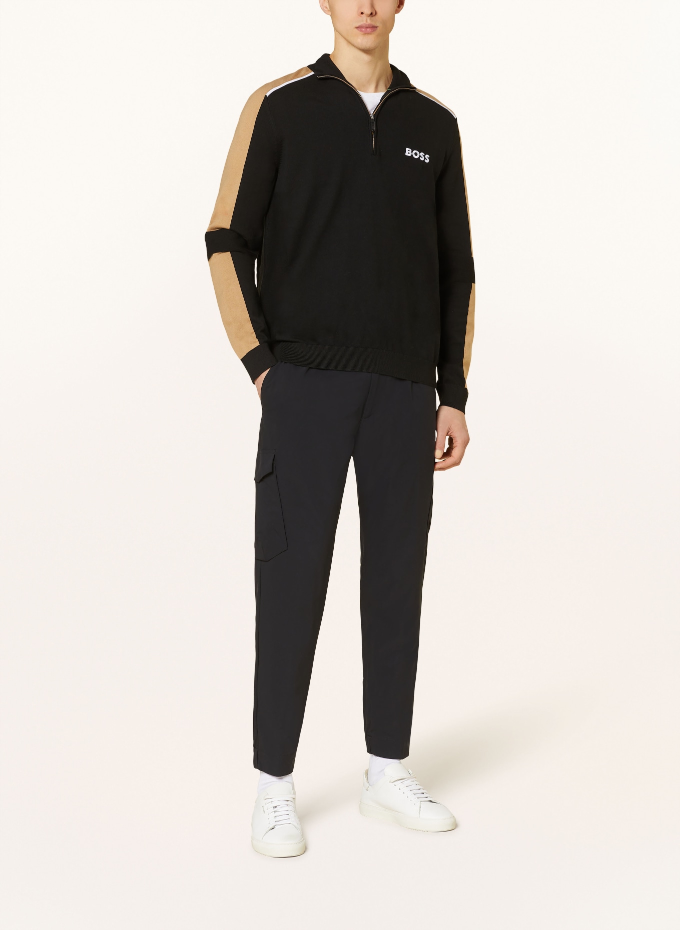 BOSS Half-zip sweater ZELCHIOR, Color: BLACK/ LIGHT BROWN (Image 2)