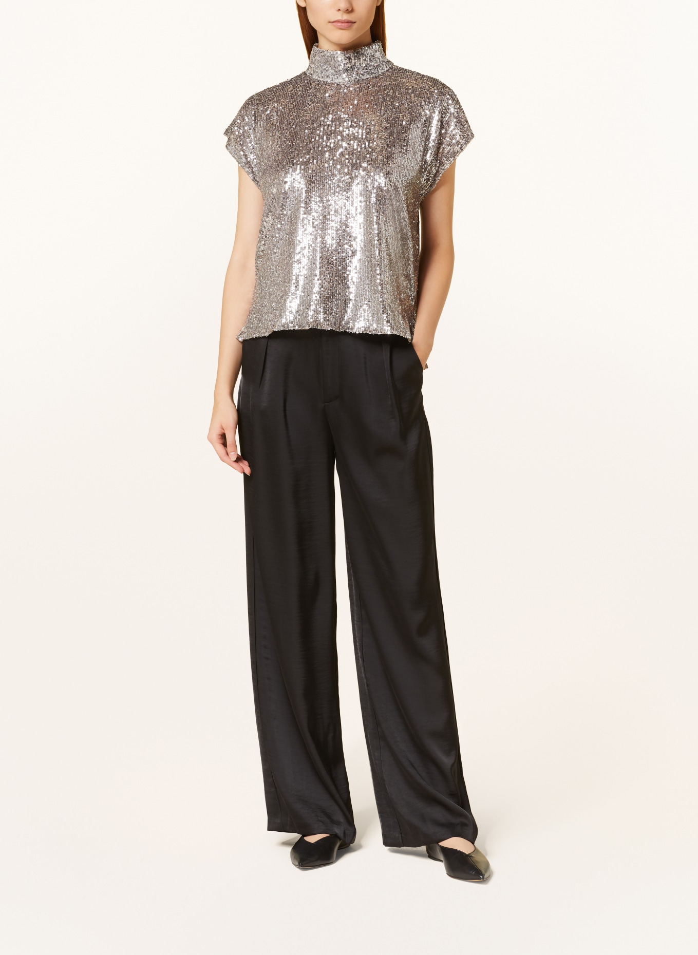 DRYKORN Blouse top ALARIA with sequins, Color: SILVER (Image 2)