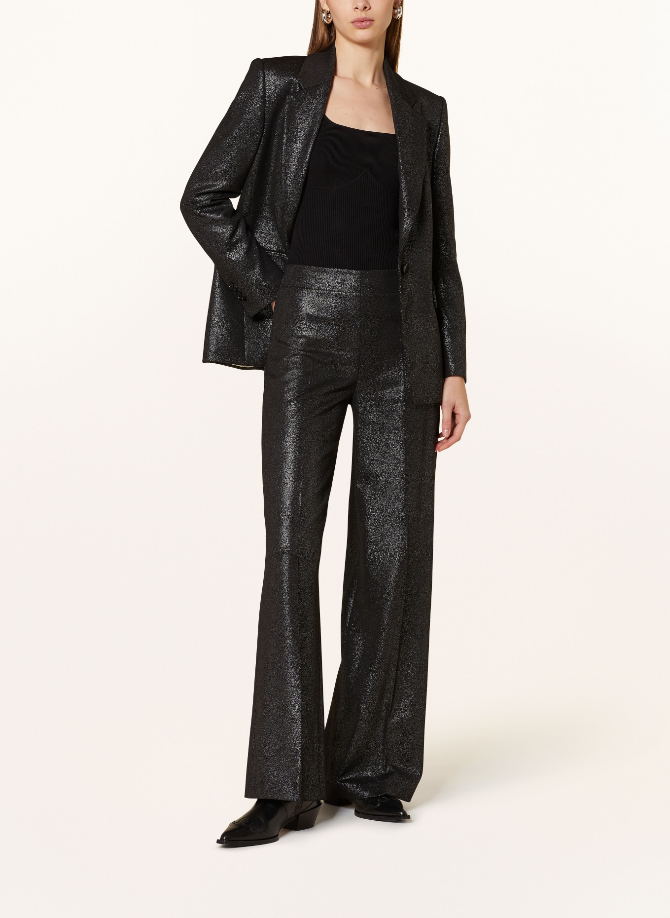 DRYKORN Wide leg trousers BEFORE with glitter thread, Color: BLACK (Image 2)