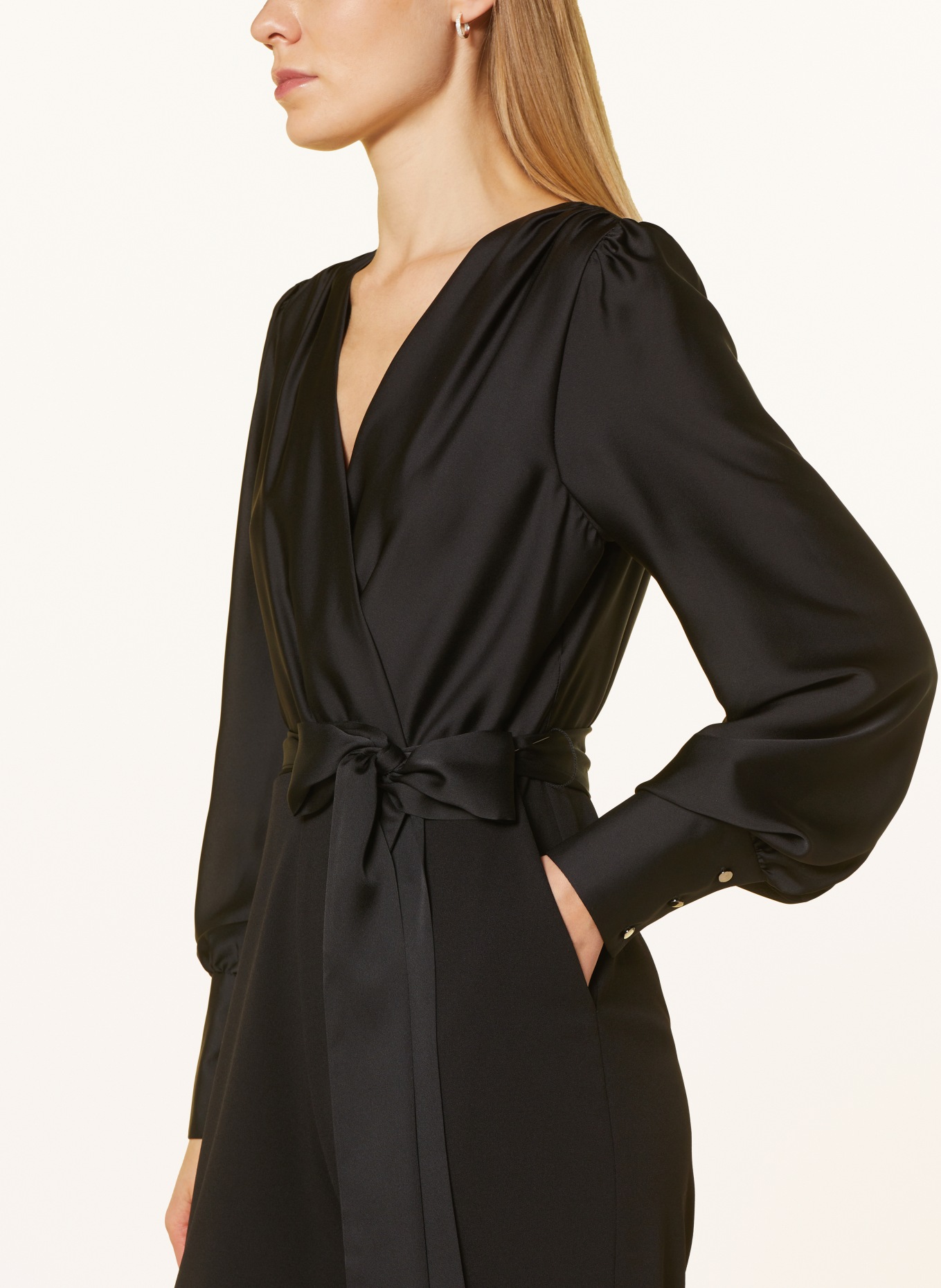 SWING Jumpsuit in mixed materials, Color: BLACK (Image 4)