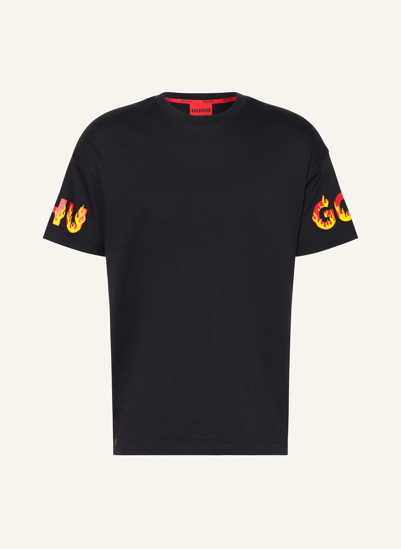HUGO Pajama shirt FLAMES, Color: BLACK/ RED/ NEON YELLOW (Image 1)
