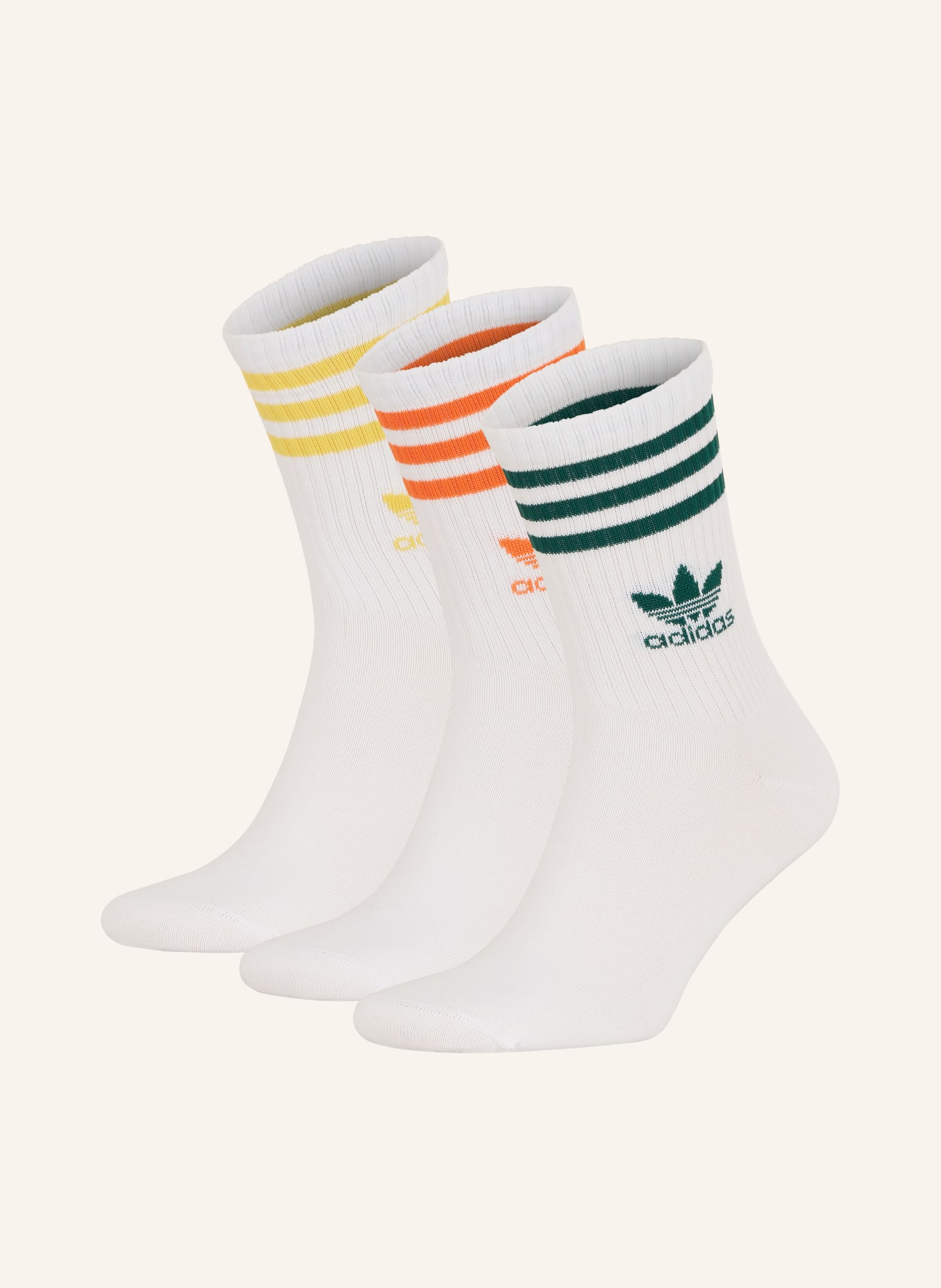 adidas Originals 3er-Pack Strümpfe MID CUT CREW, Farbe: WHITE/BOGOLD/ORANGE (Bild 1)