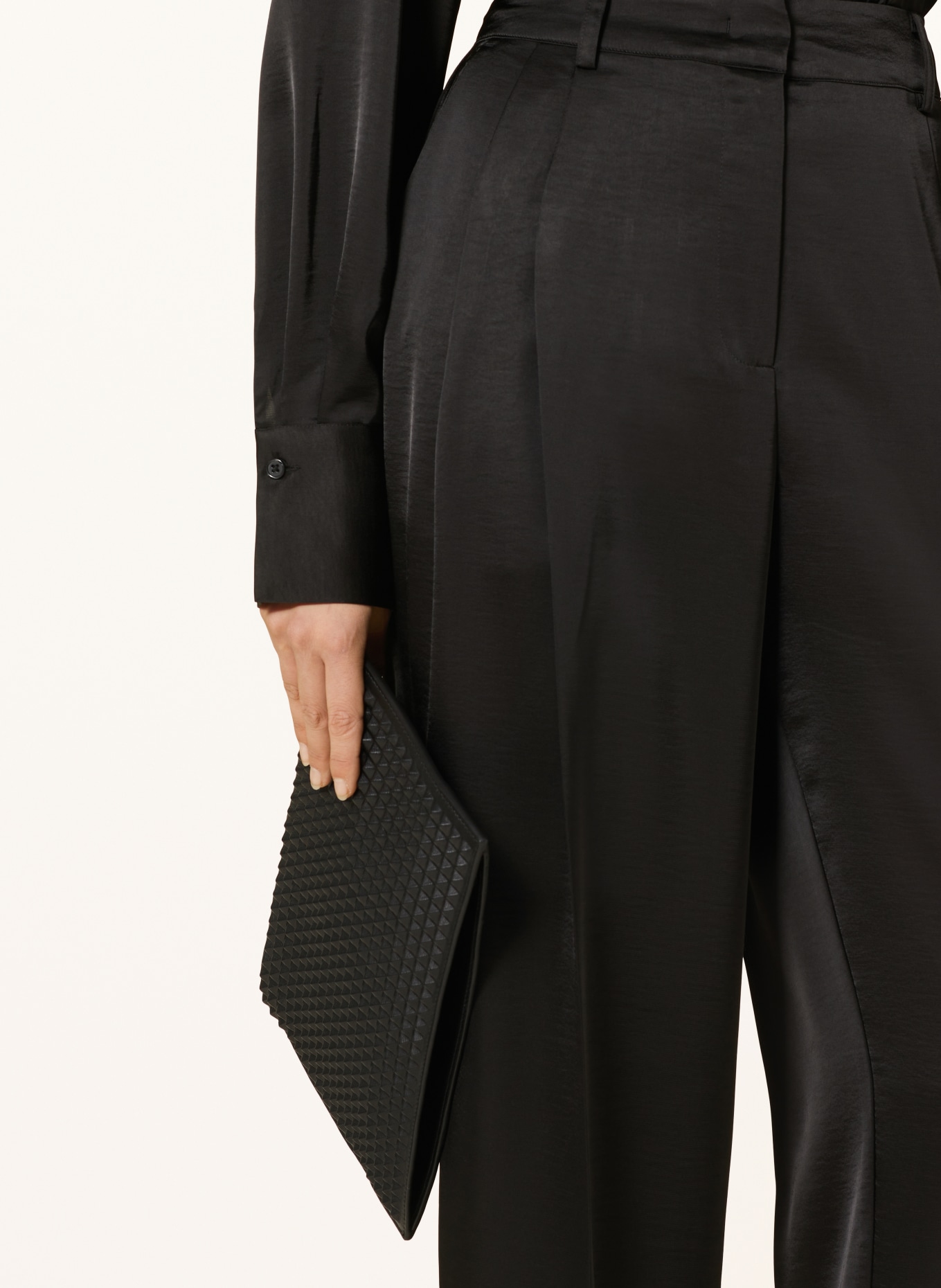 ESSENTIEL ANTWERP Wide leg trousers EVANESCENT in satin, Color: BLACK (Image 5)
