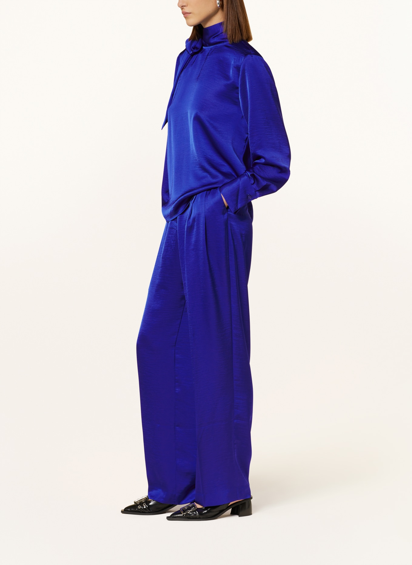 ESSENTIEL ANTWERP Wide leg trousers EVANESCENT in satin, Color: BLUE (Image 4)
