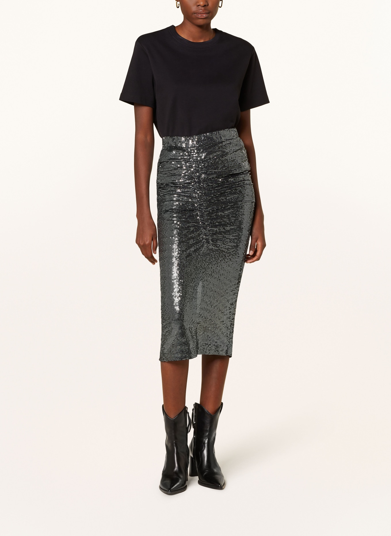 ESSENTIEL ANTWERP Skirt ESPARKLING with sequins, Color: BLACK/ SILVER (Image 2)