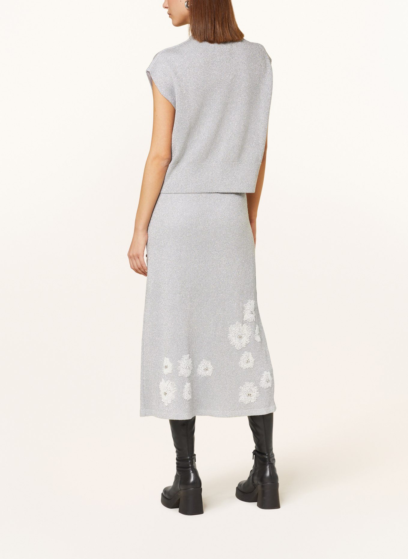 ESSENTIEL ANTWERP Knit top ERUBY with glitter thread and decorative gems, Color: SILVER/ WHITE (Image 3)