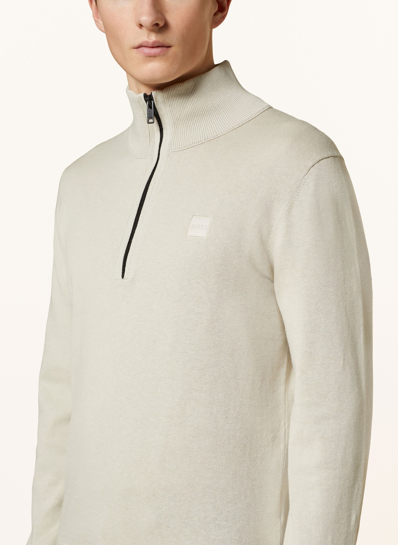 BOSS Half-zip sweater KANOBIX, Color: BEIGE (Image 4)