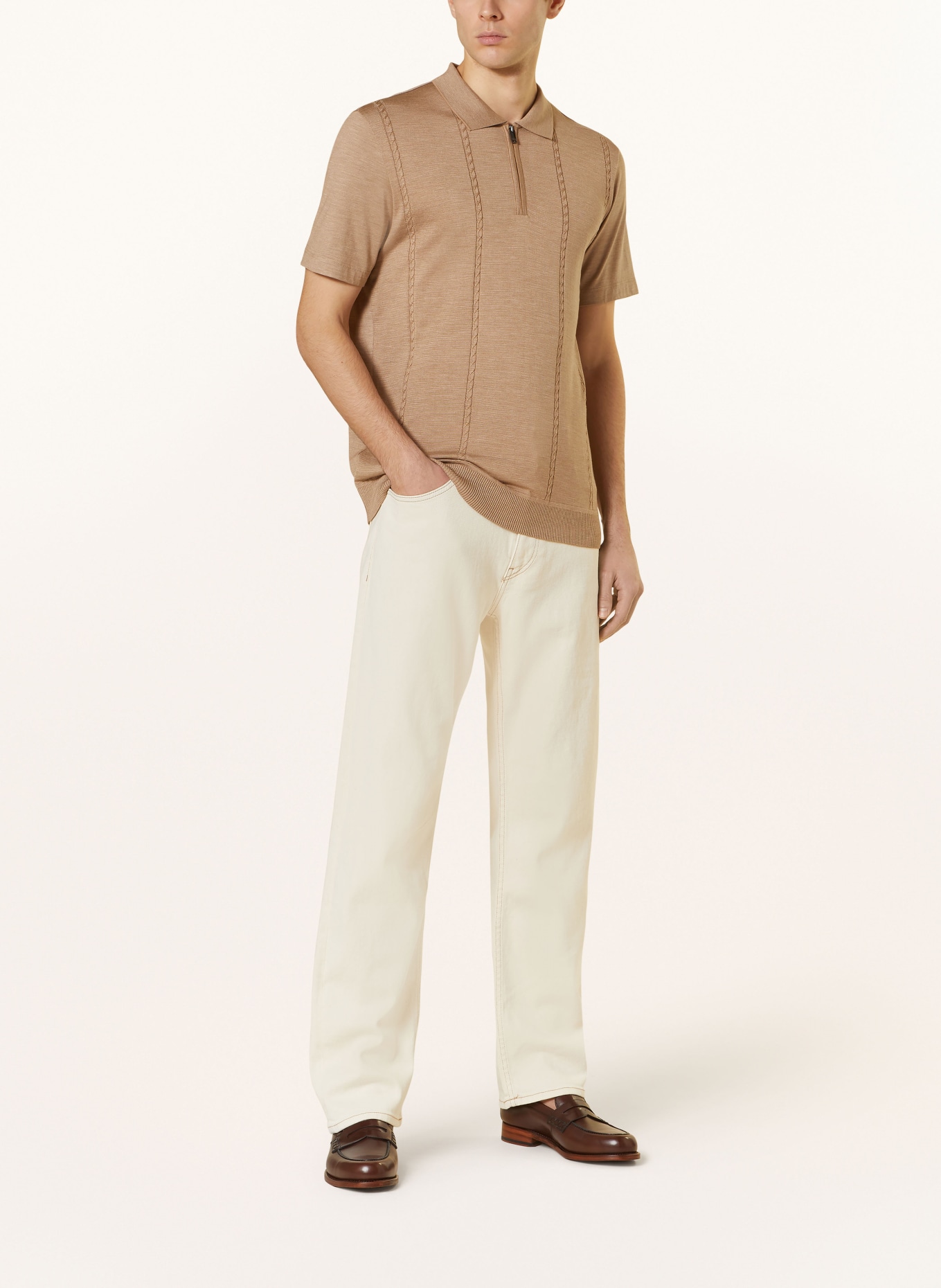 BOSS Knitted polo shirt PARKAU with silk, Color: LIGHT BROWN (Image 2)