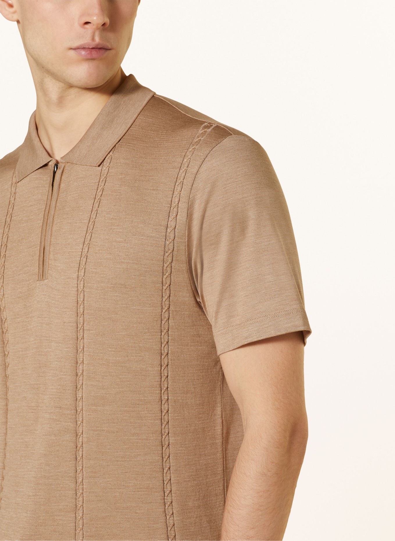 BOSS Knitted polo shirt PARKAU with silk, Color: LIGHT BROWN (Image 4)